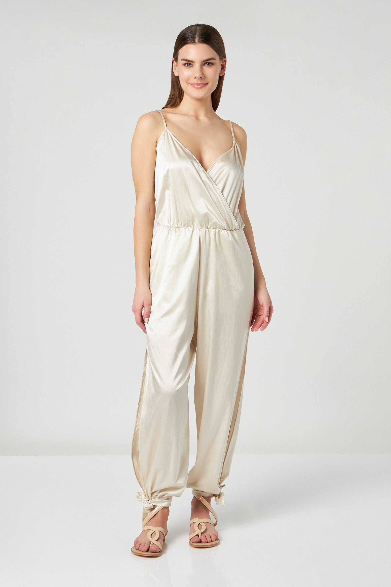 JIJIL Long Ivory Satin Jumpsuit