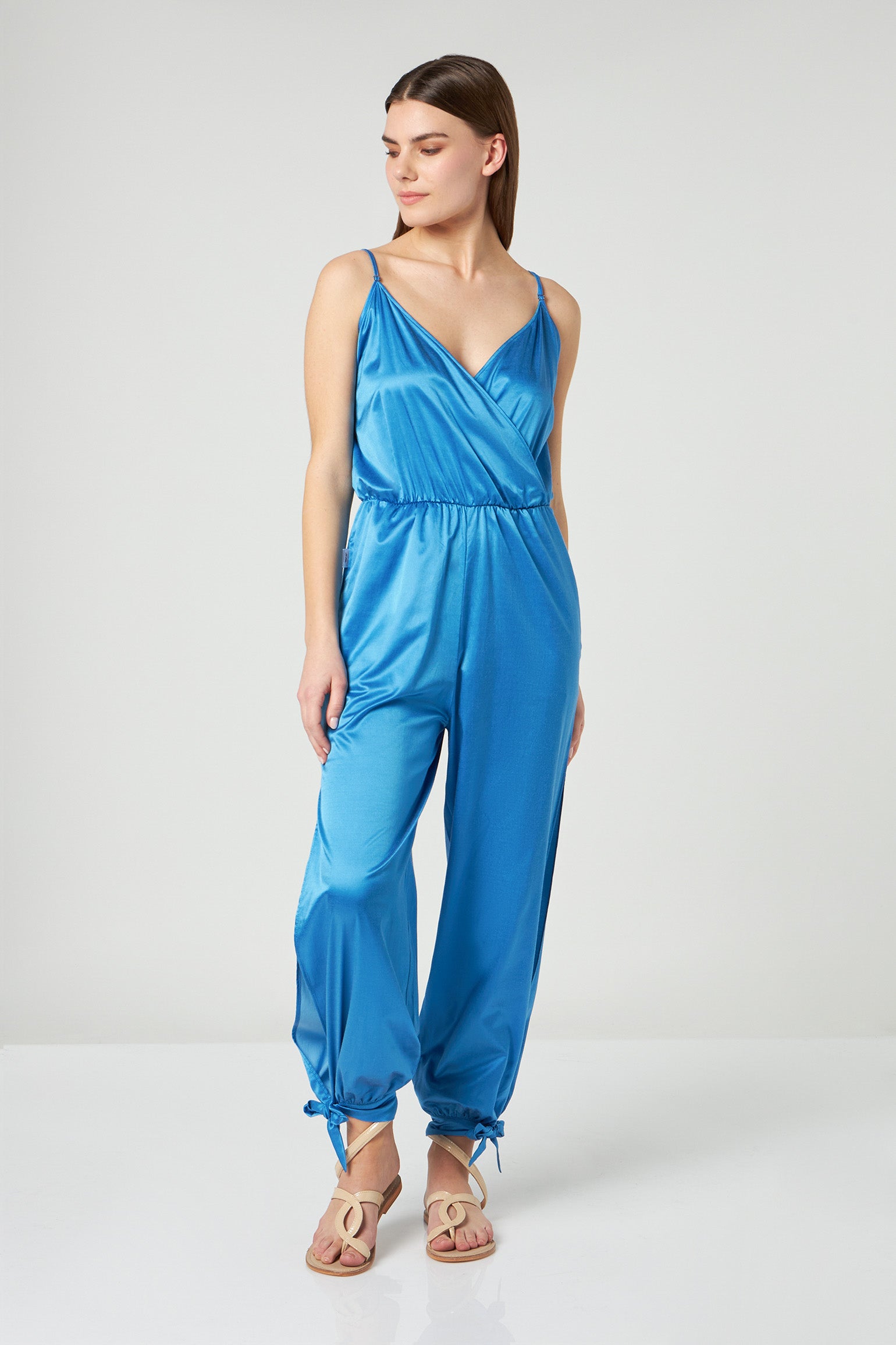 JIJIL Long Cobalt Blue Satin Jumpsuit