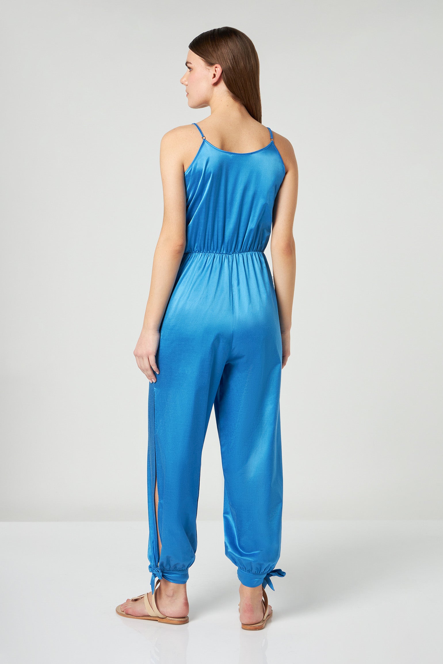 JIJIL Long Cobalt Blue Satin Jumpsuit