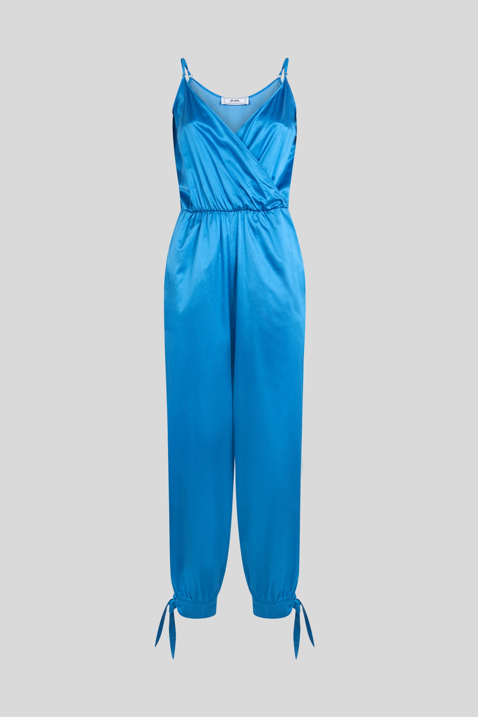 JIJIL Long Cobalt Blue Satin Jumpsuit