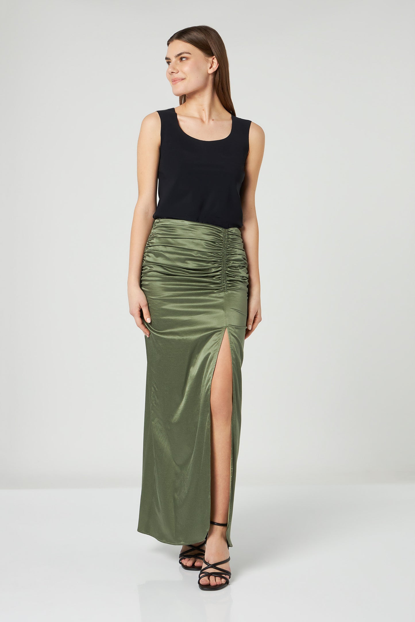 JIJIL Gonna Satinata Verde Militare