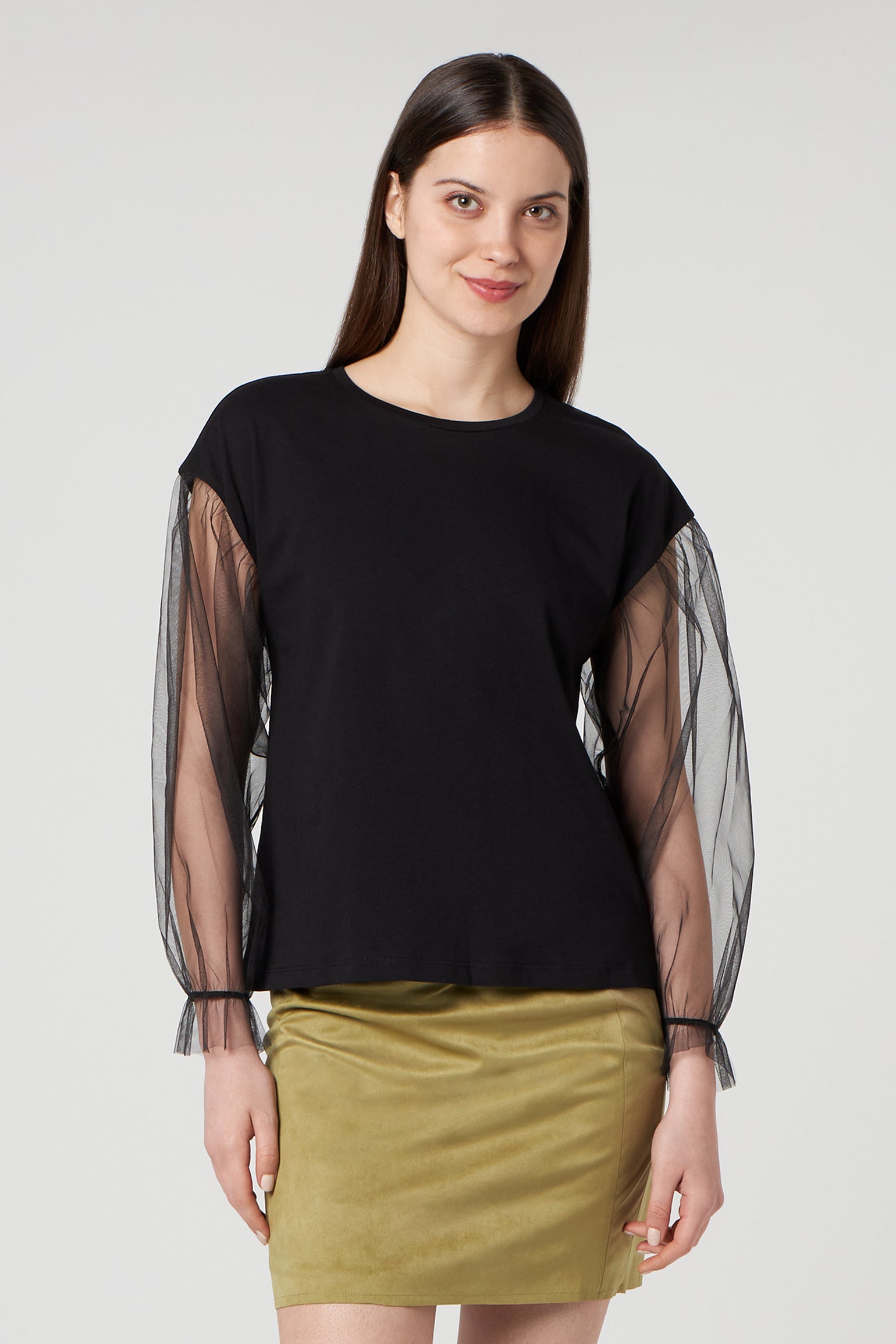 PATRIZIA PEPE Maglia Nera con Maniche Trasparenti