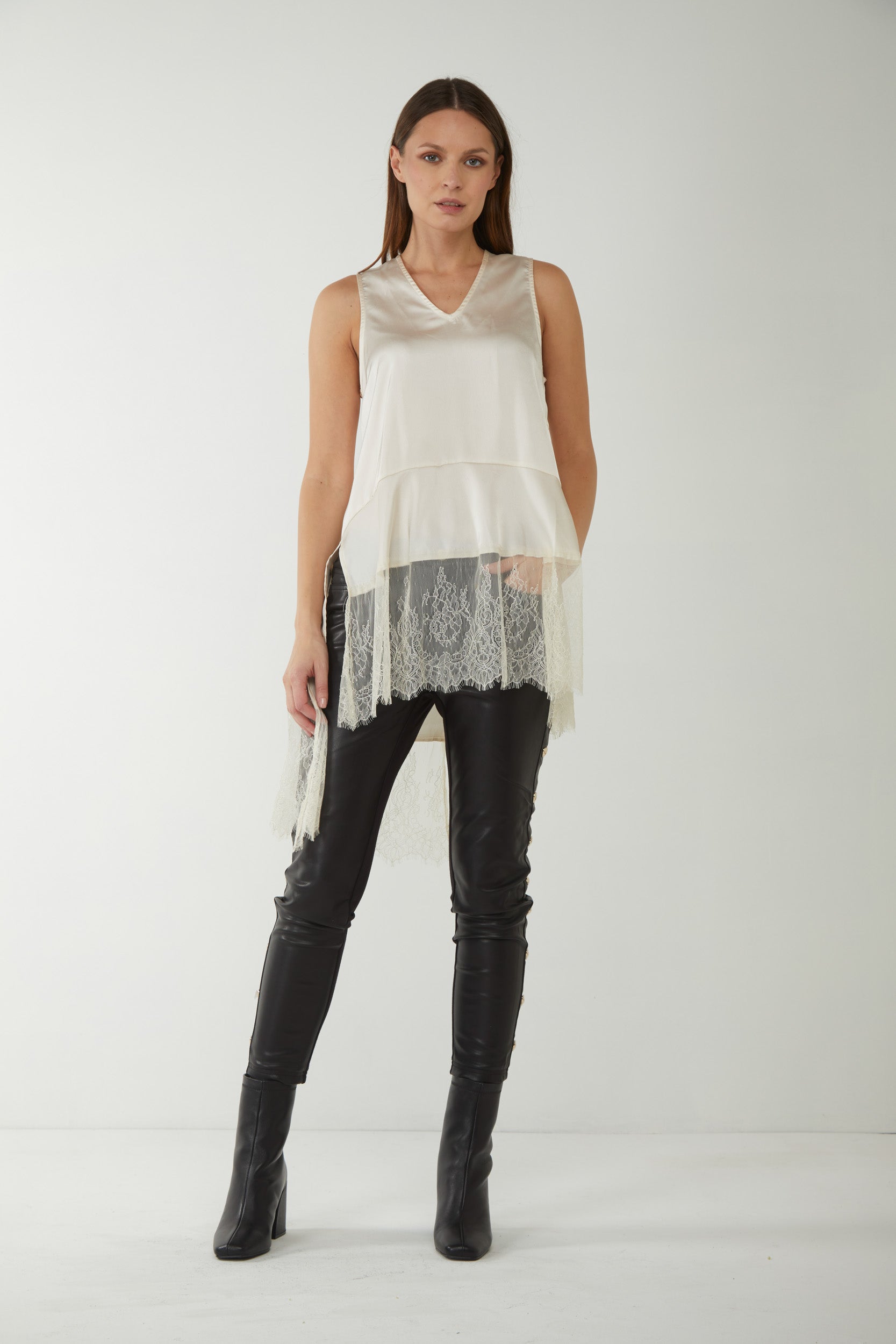 TWINSET Satin Top with Ruffles and Lace