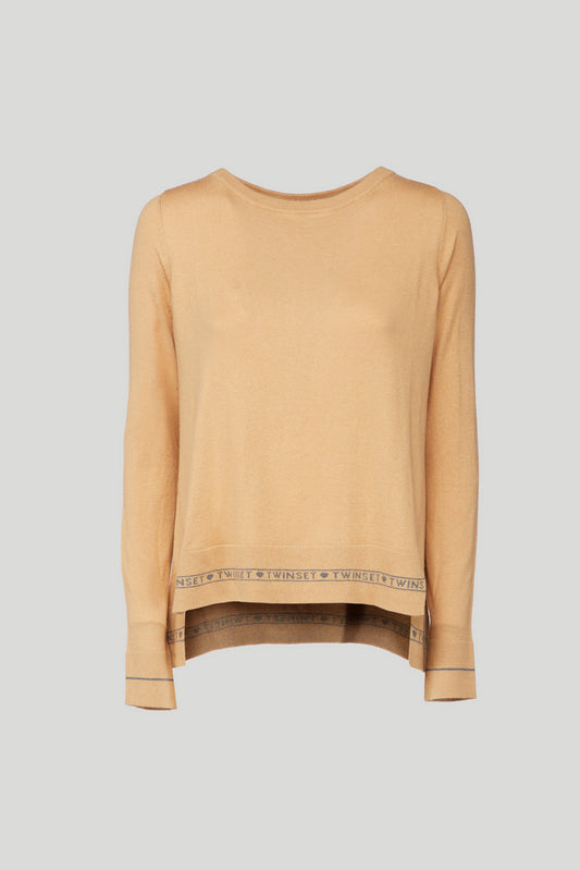 TWINSET Camel Silk and Cashmere Sweater