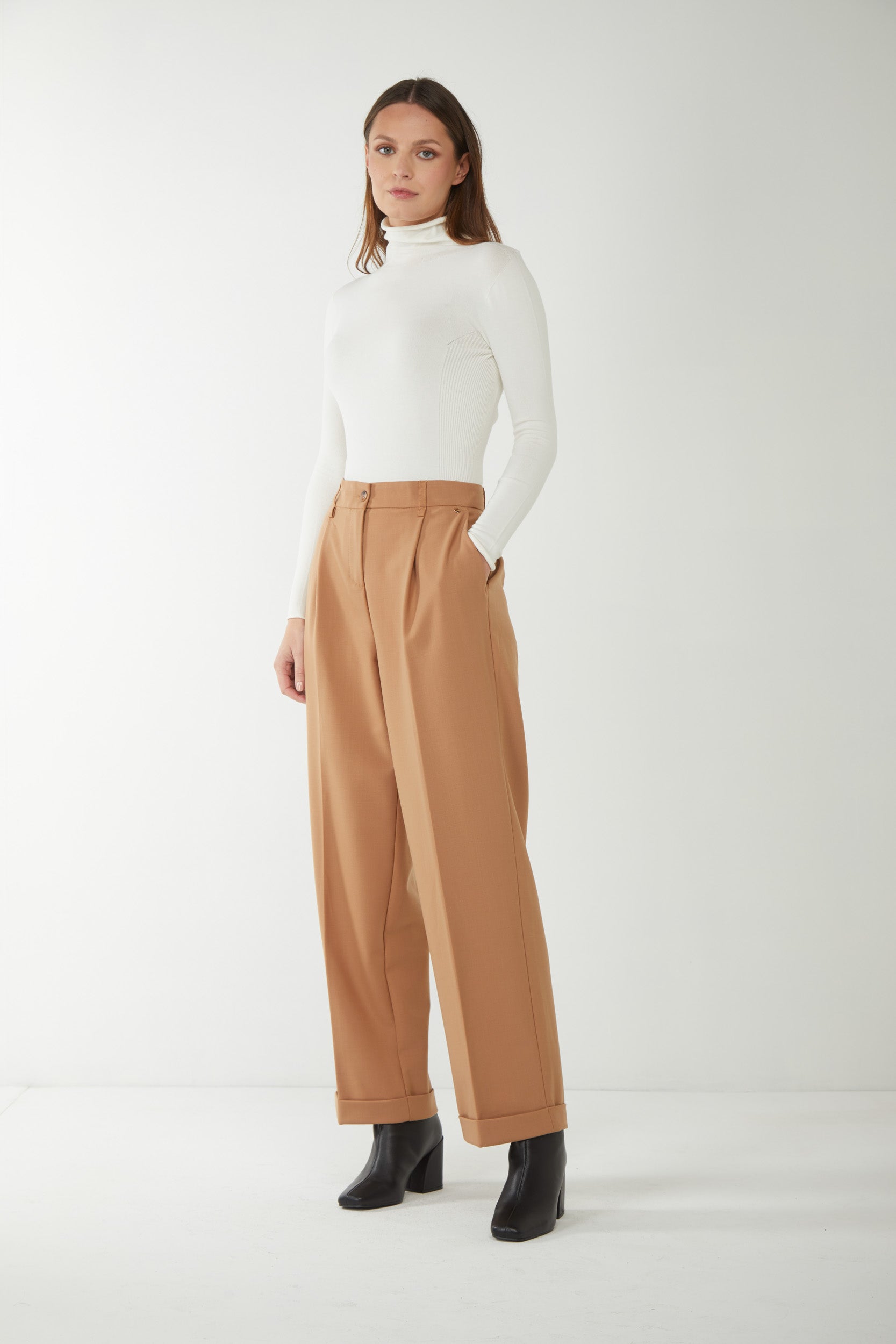 TWINSET Camel technical wool trousers