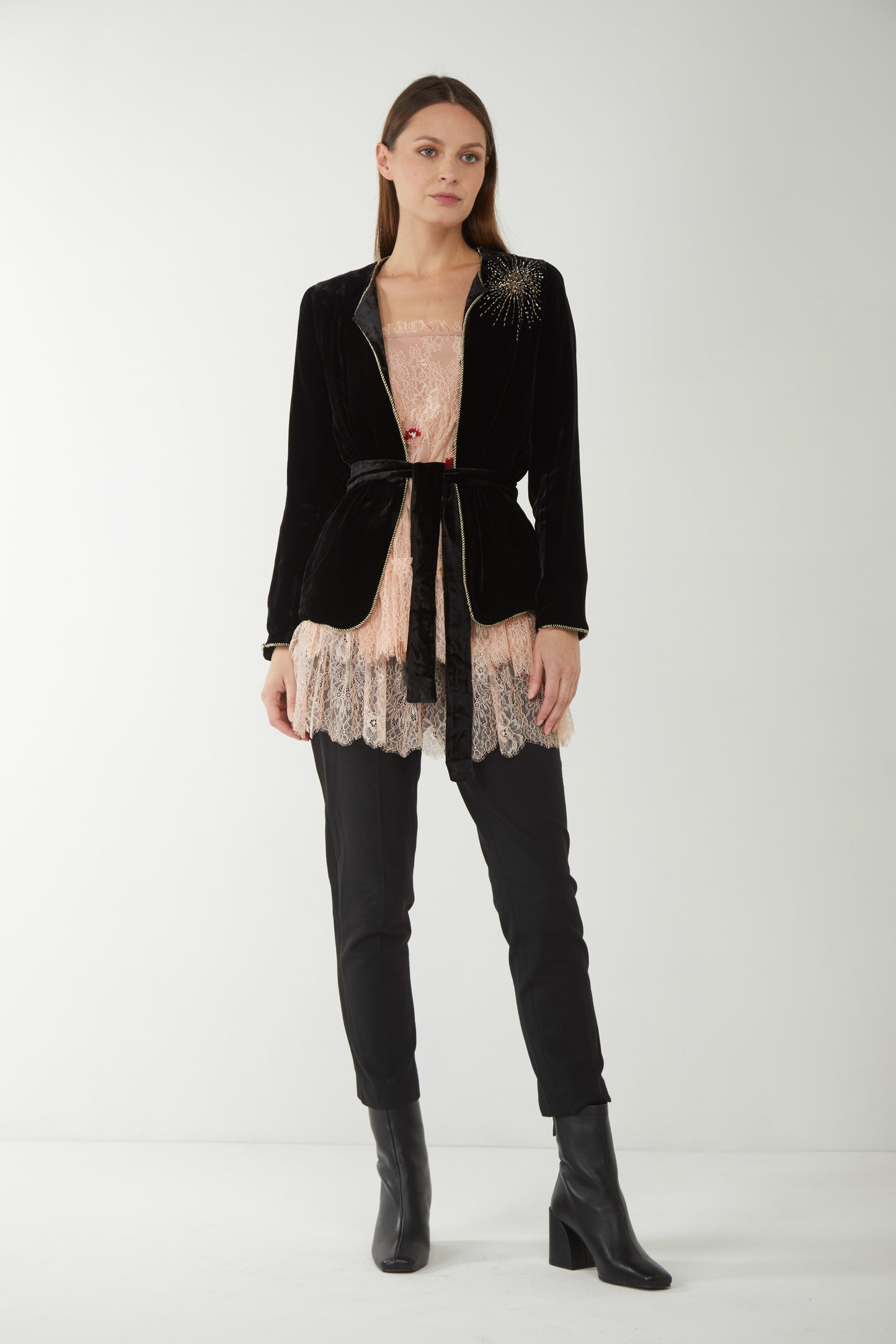 TWINSET Giacca in Velluto con Ricamo di Perline e Strass
