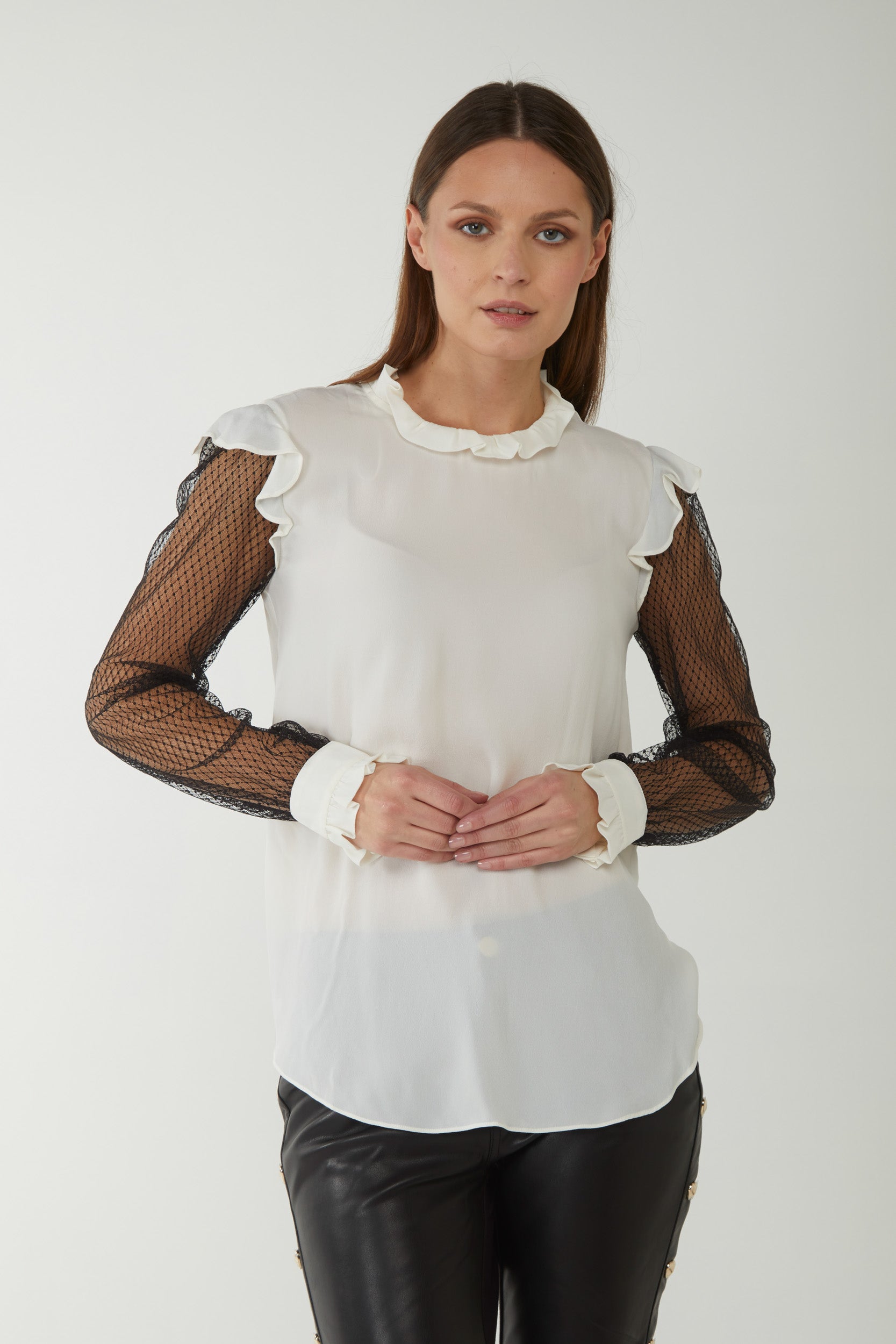 TWINSET Blouse in crepe de Chine mixed with silk and tulle