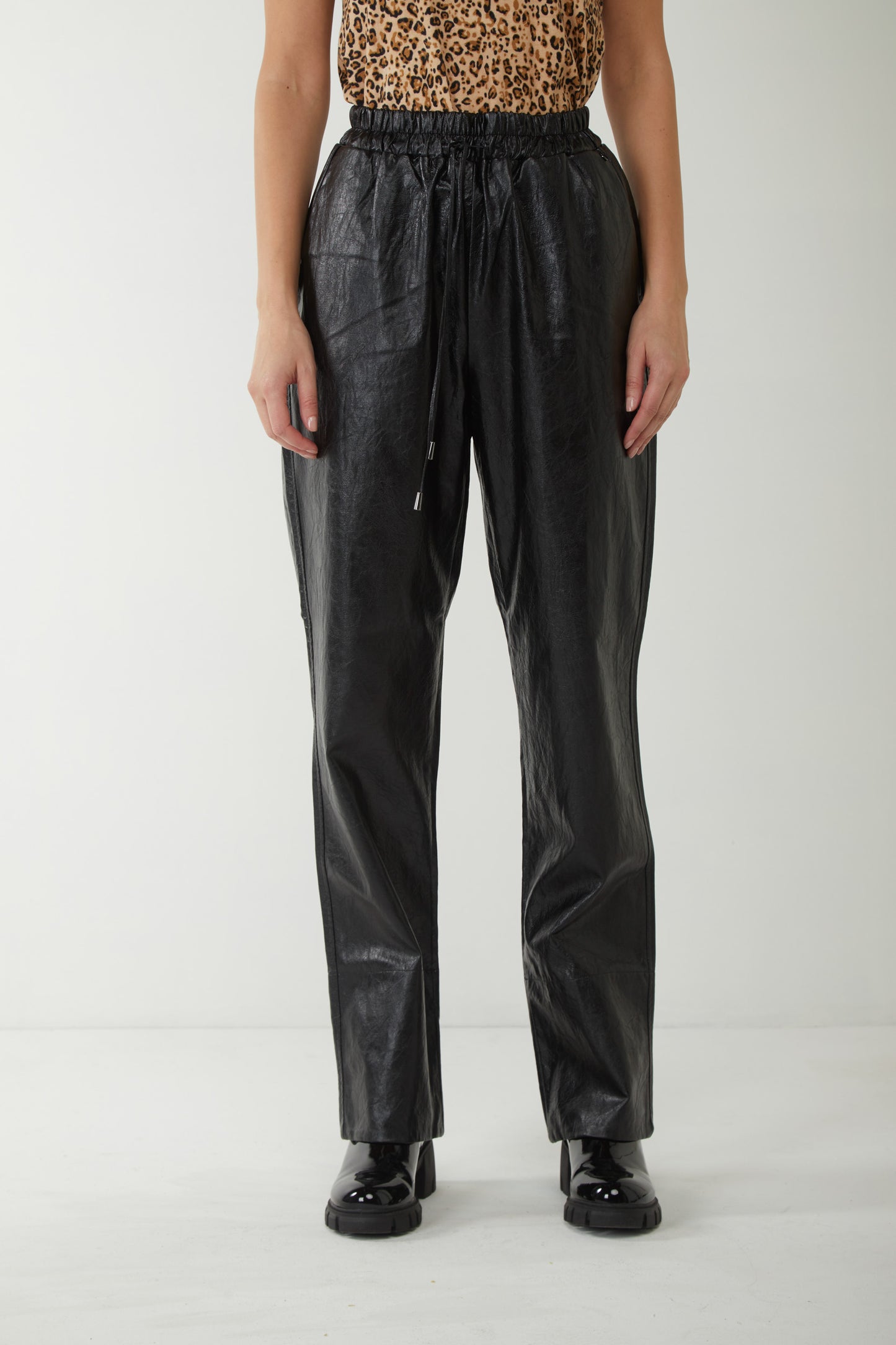 TWINSET Pants in Black Faux Leather