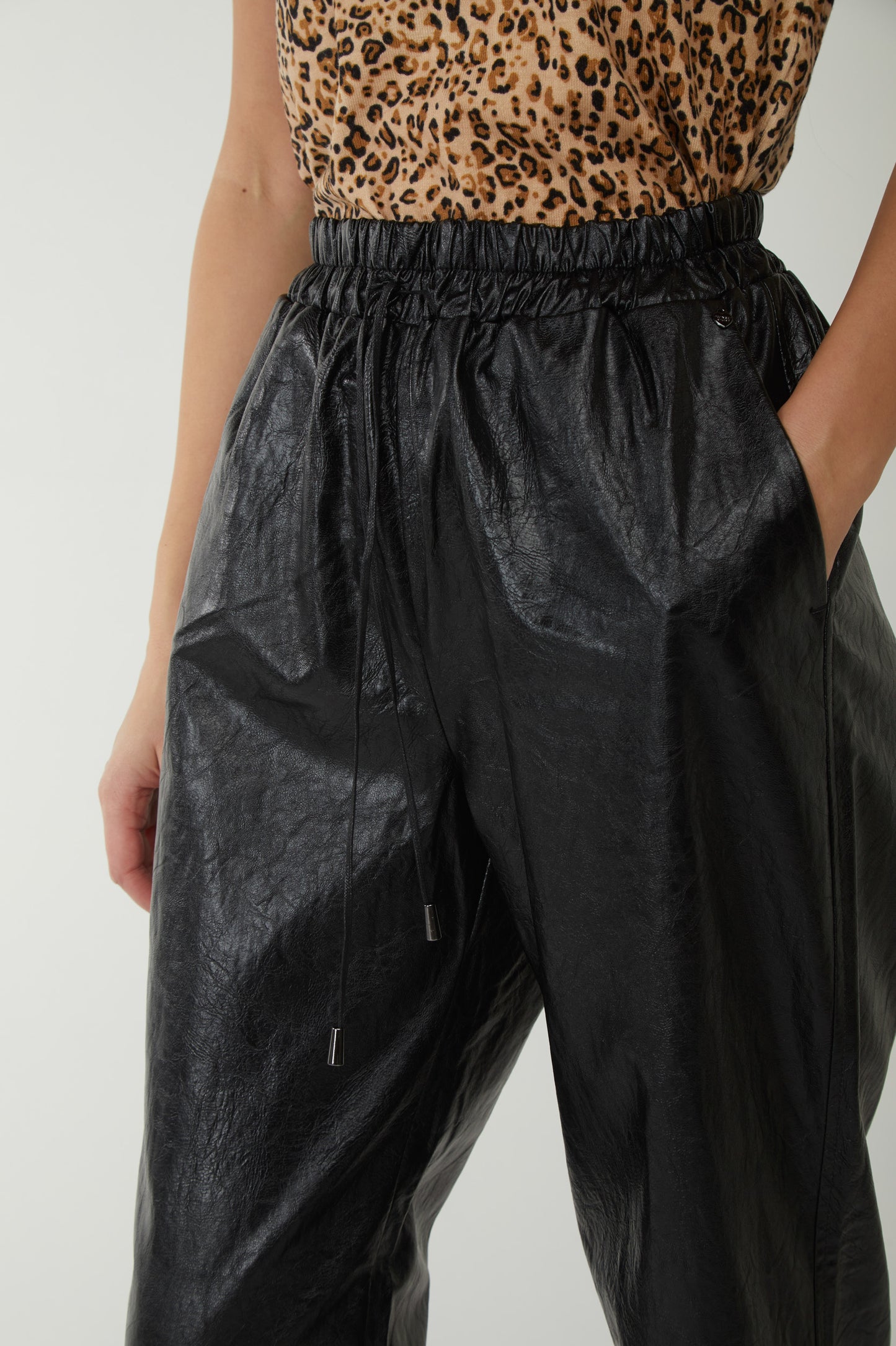 TWINSET Pants in Black Faux Leather