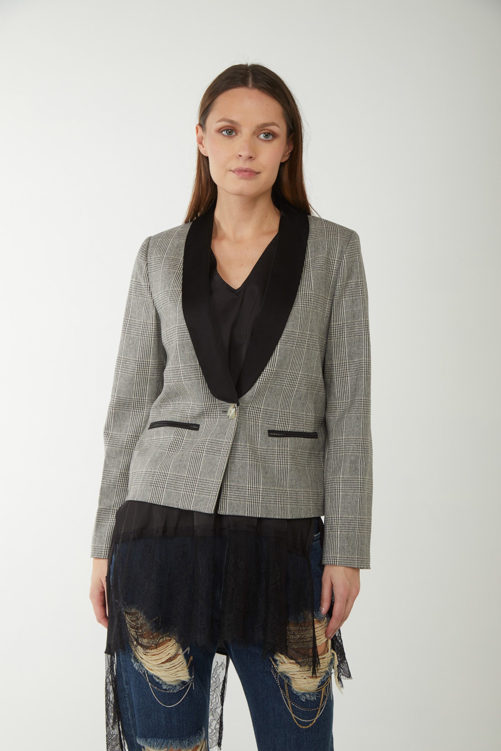 TWINSET Prince of Wales Single-Breasted Blazer