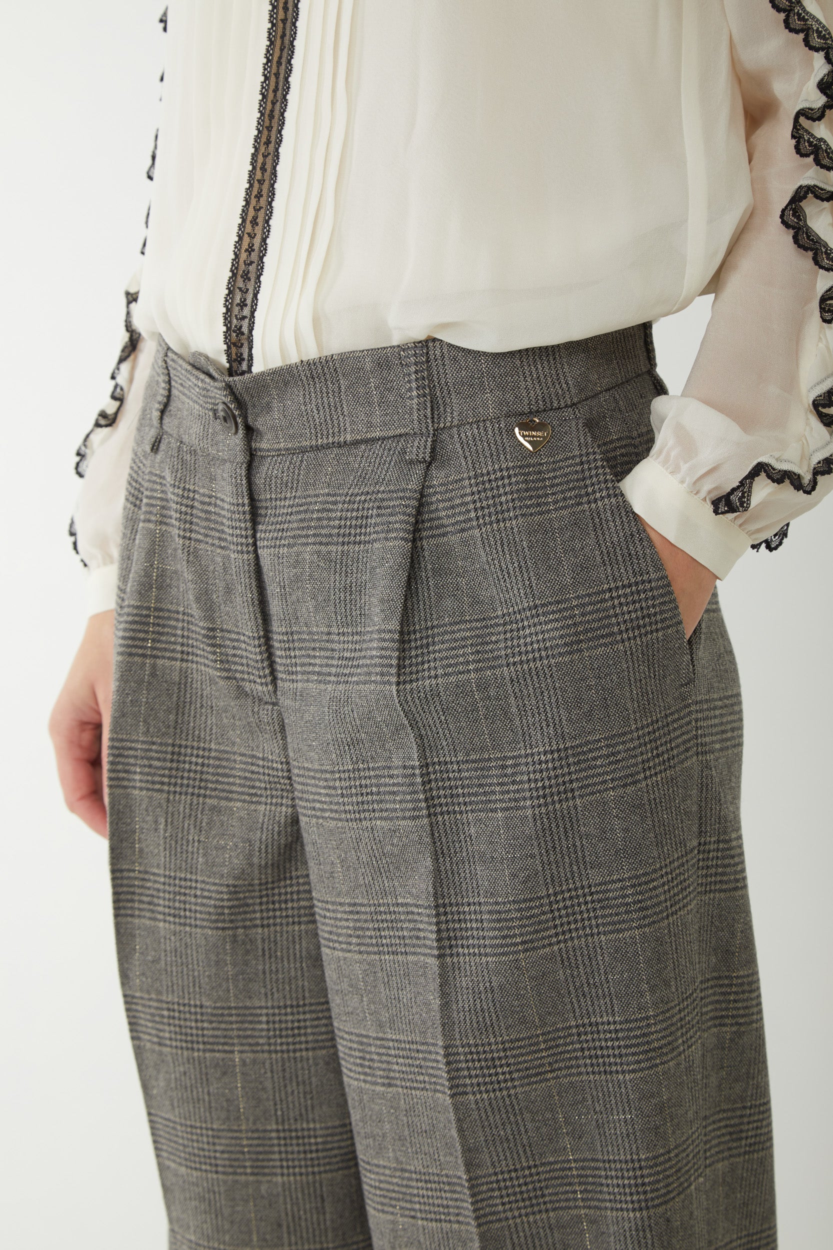 TWINSET Wide leg Prince of Wales trousers