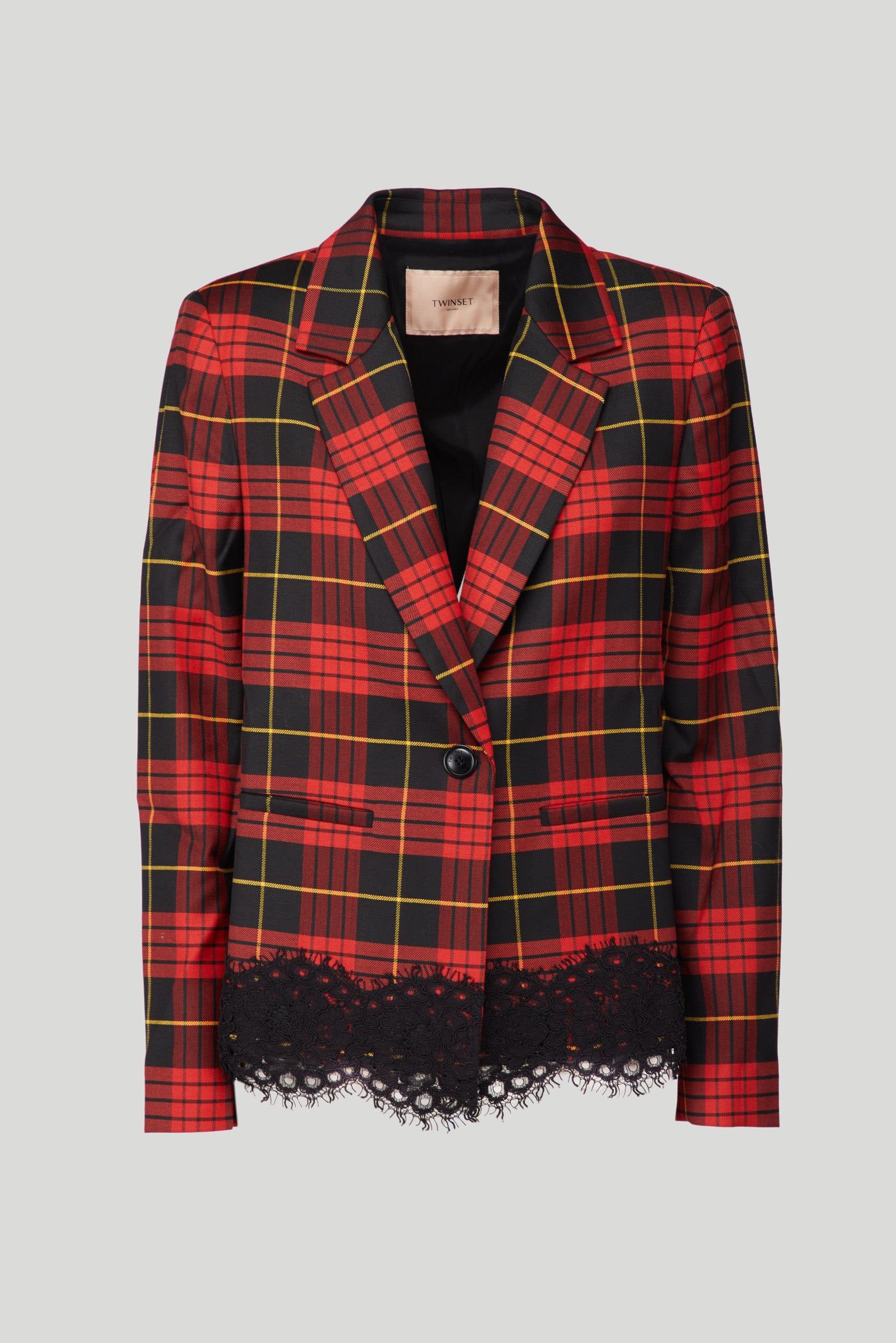 TWINSET Checked blazer jacket with lace
