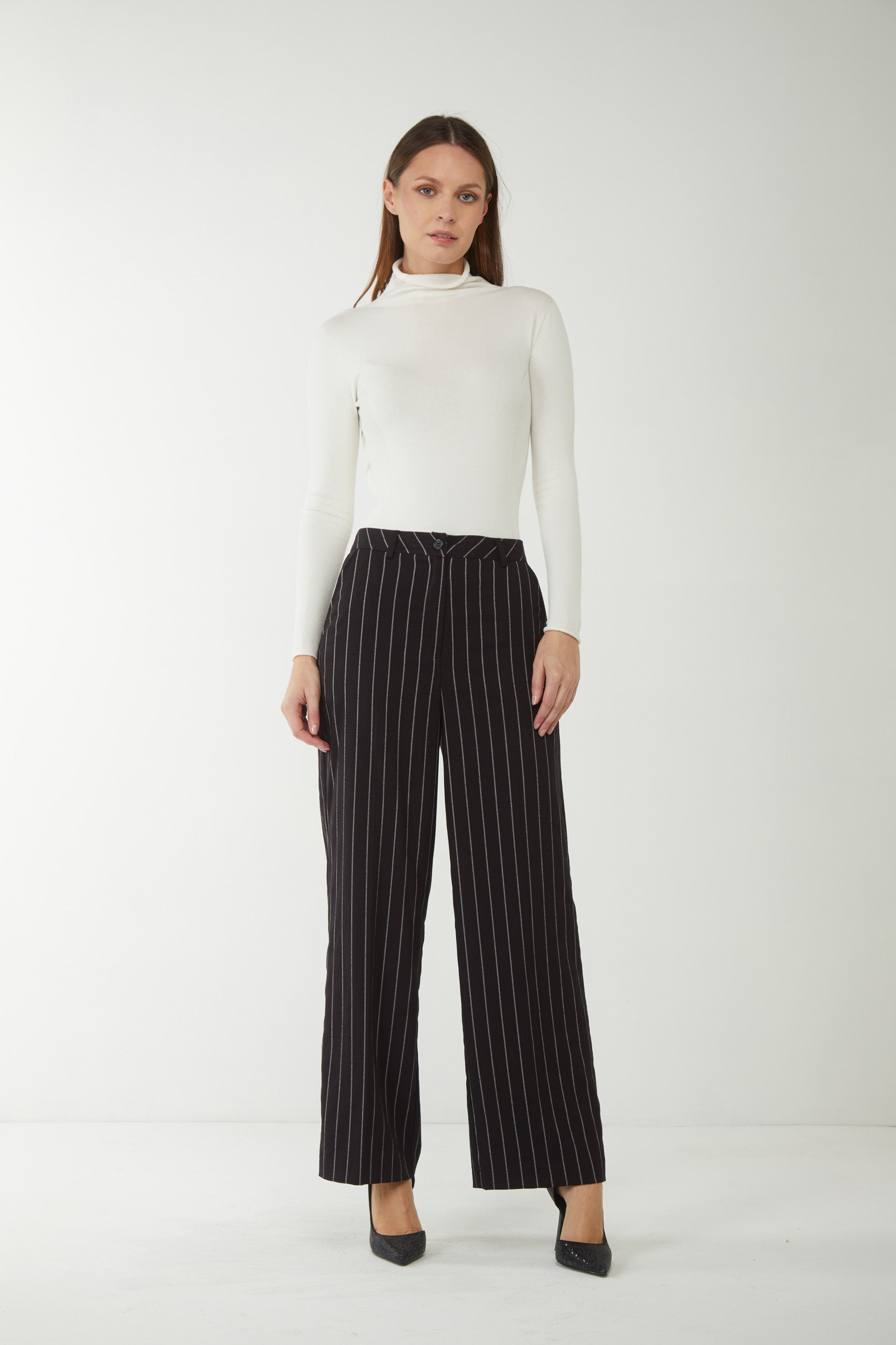 MY TWIN TWINSET Black Pinstriped Trousers