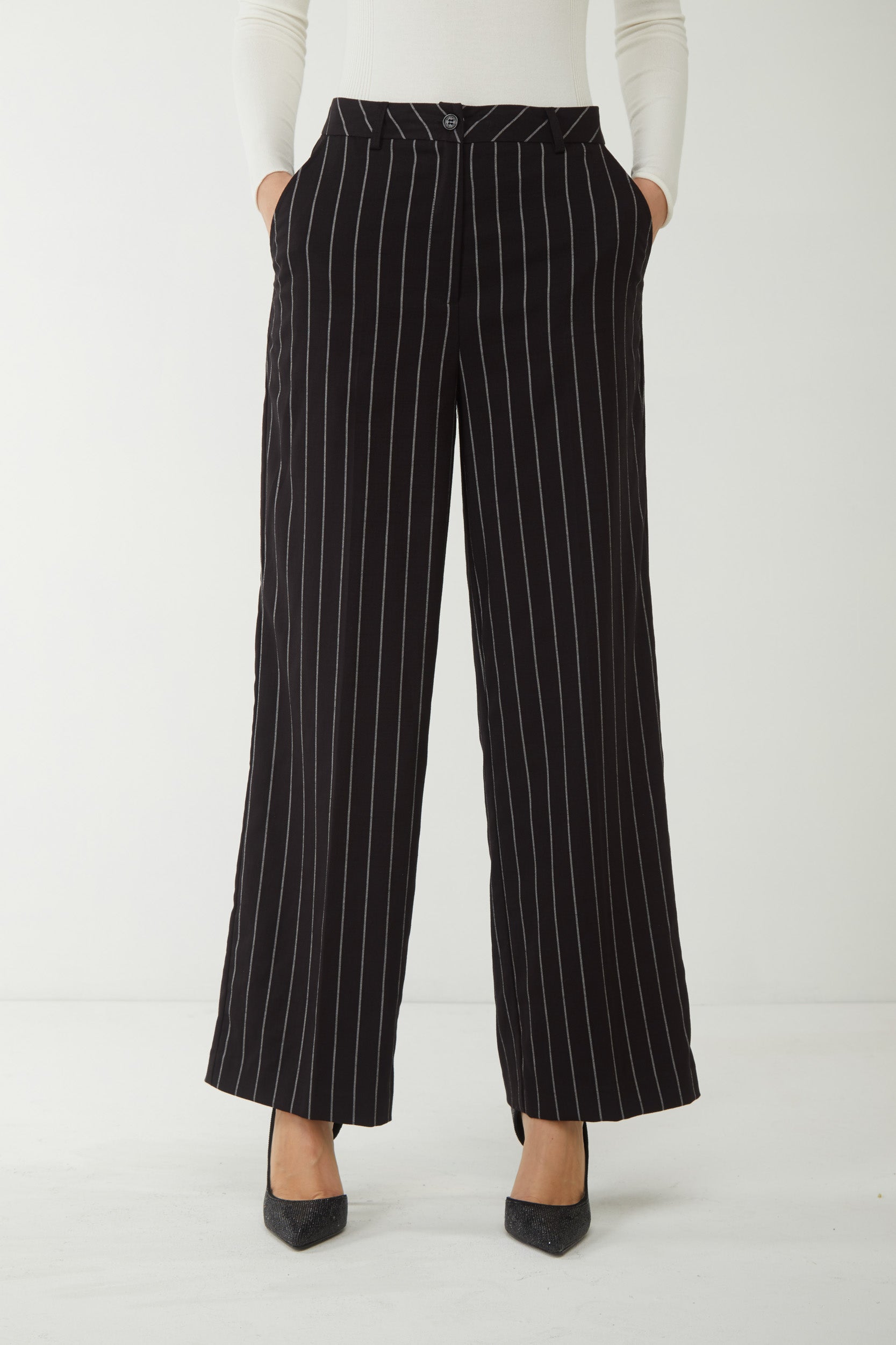 MY TWIN TWINSET Black Pinstriped Trousers