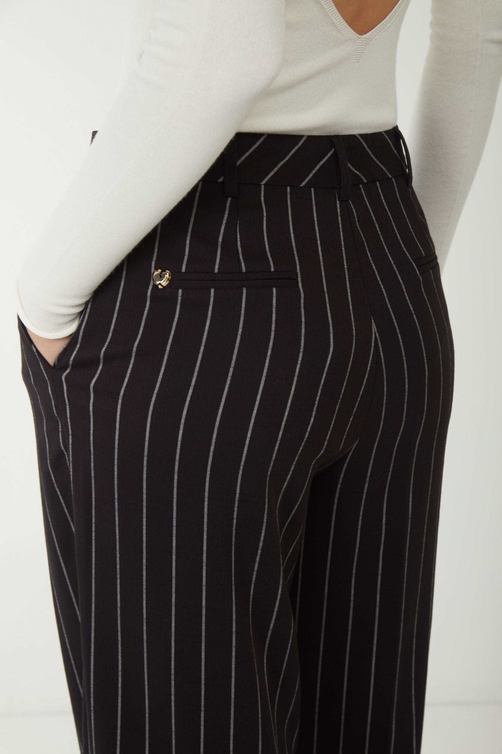 MY TWIN TWINSET Black Pinstriped Trousers
