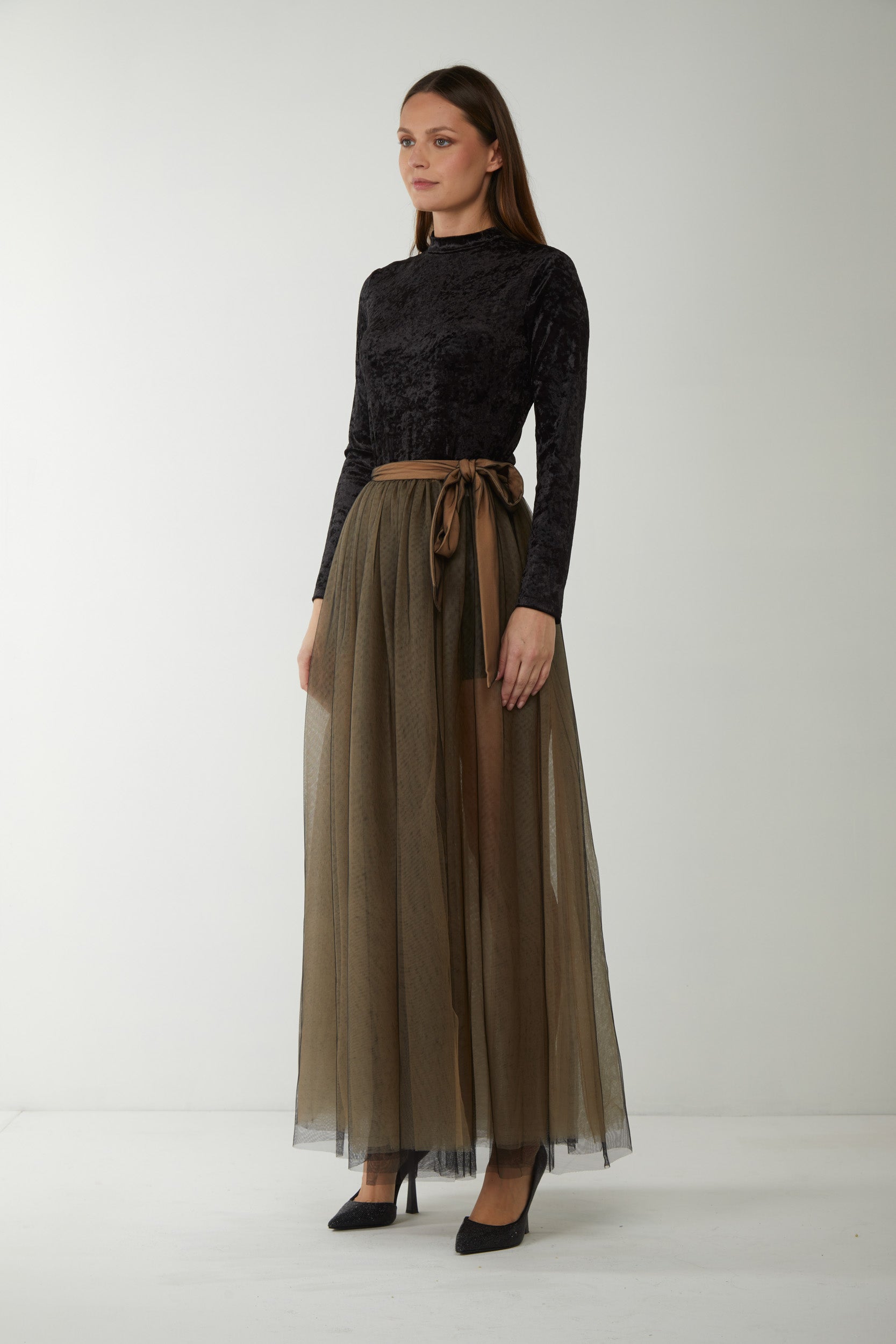 TWINSET Gonna Lunga in Tulle con Fiocco in Vita