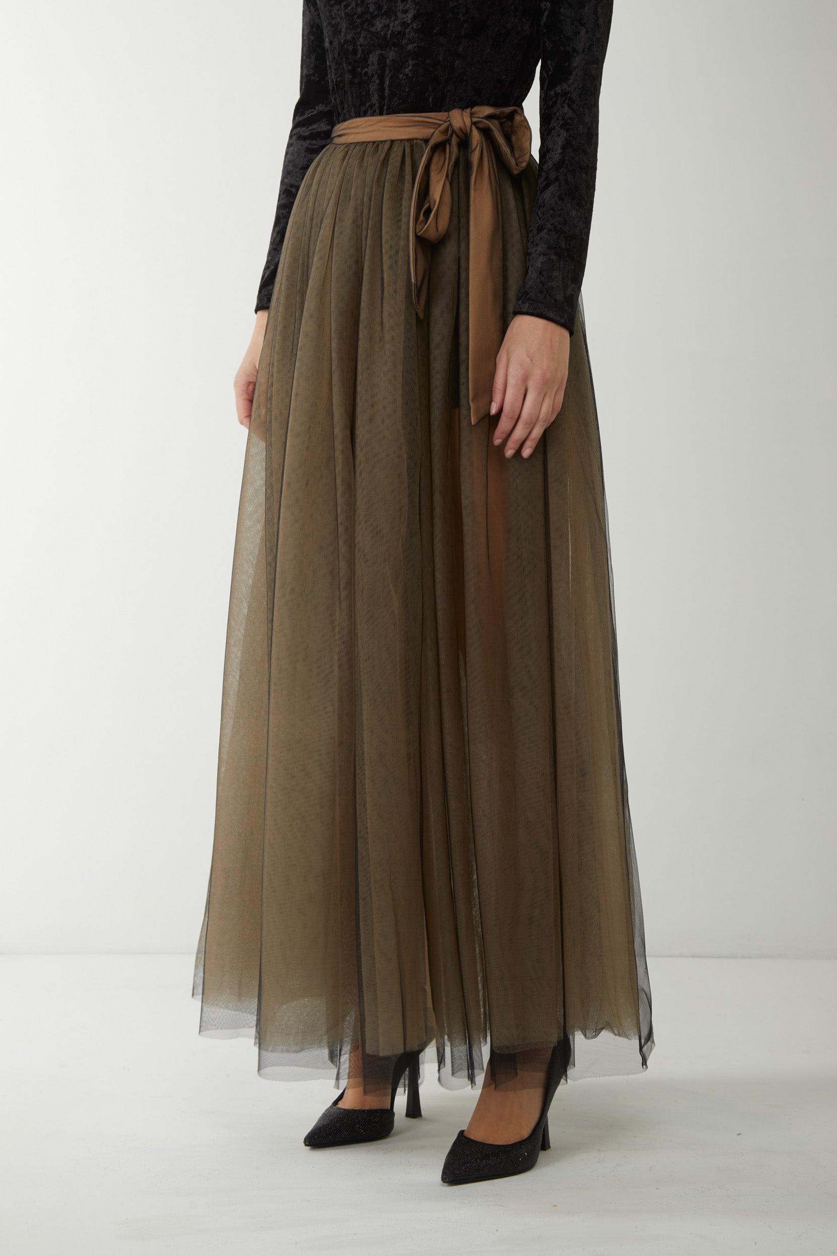 TWINSET Gonna Lunga in Tulle con Fiocco in Vita