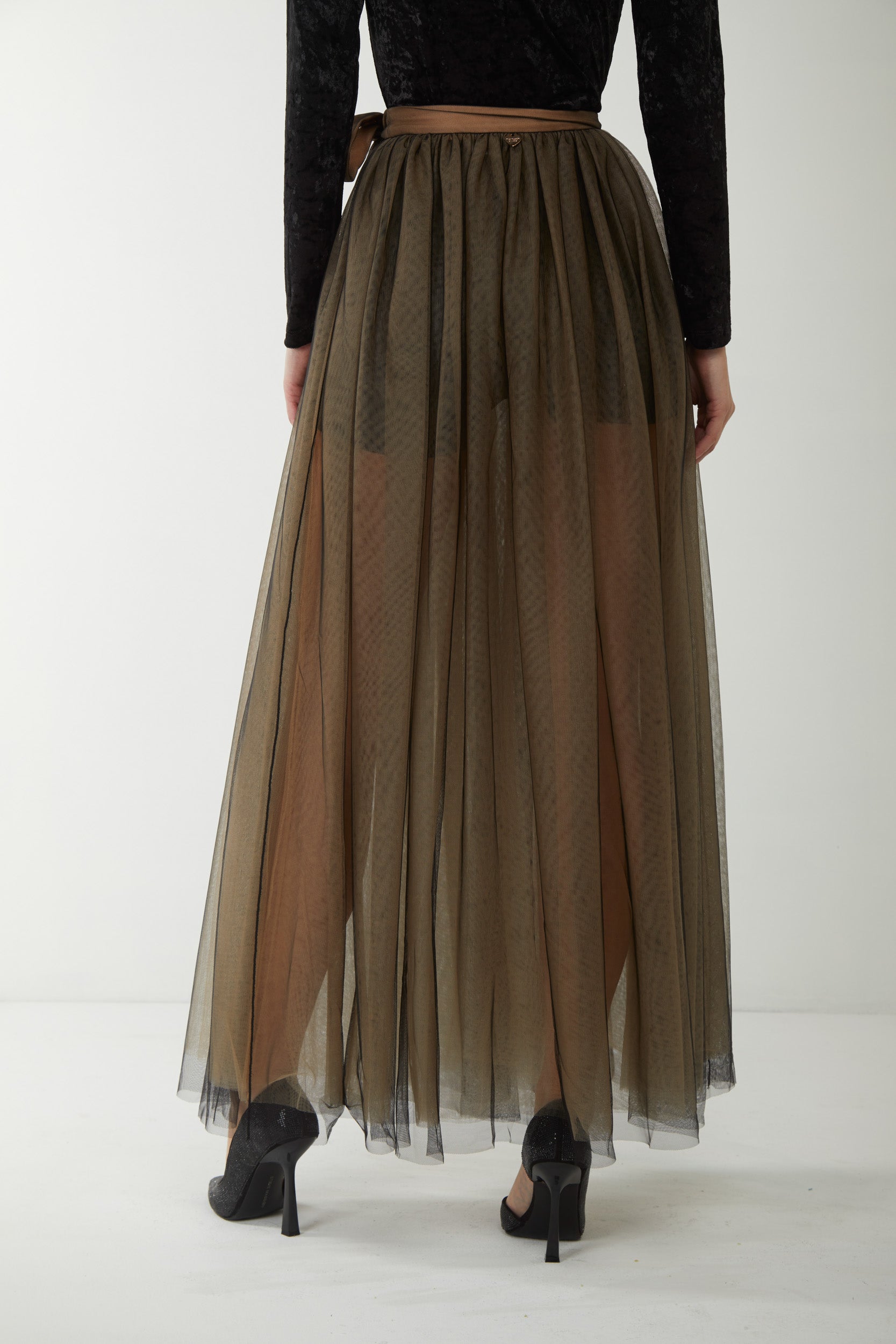 TWINSET Gonna Lunga in Tulle con Fiocco in Vita