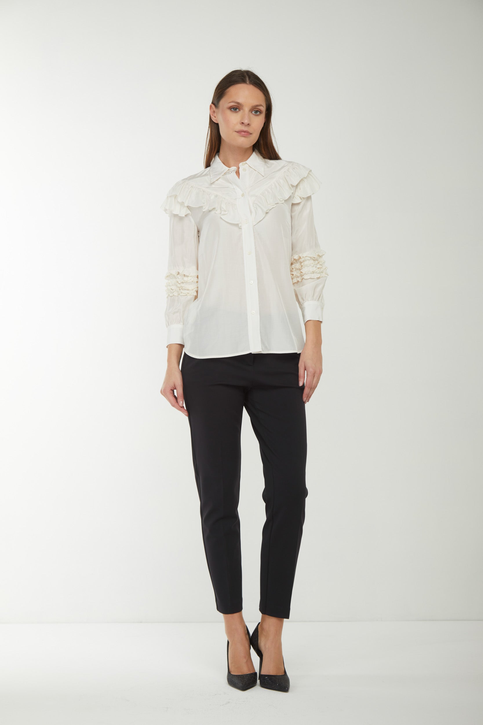 PINKO Camicia con Volant Bianca