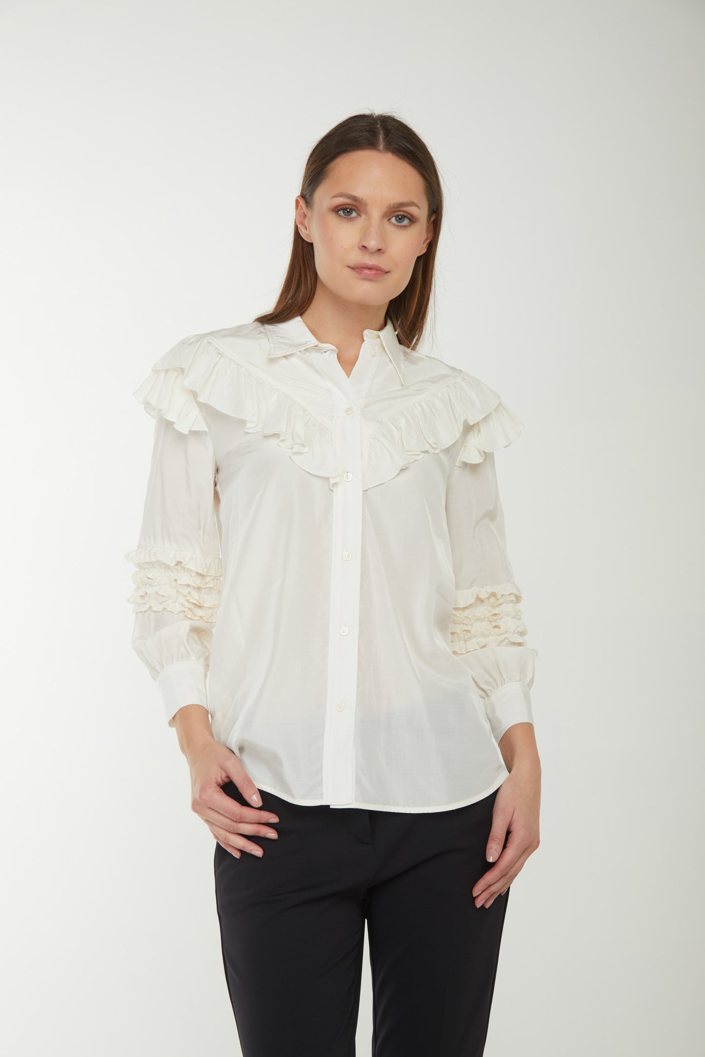 PINKO Camicia con Volant Bianca
