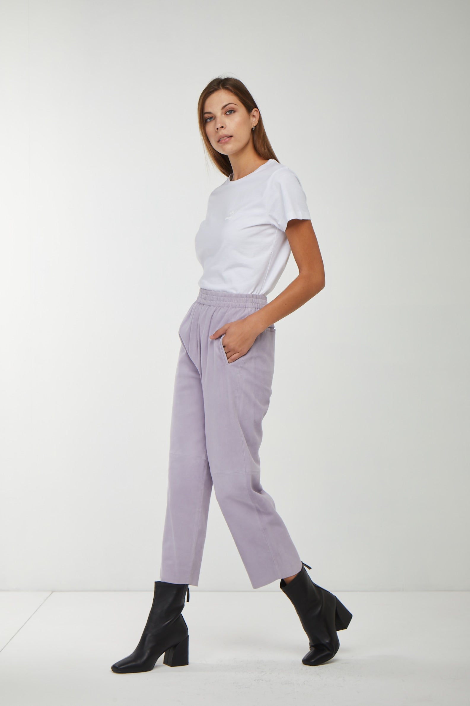 PINKO Lilac suede trousers