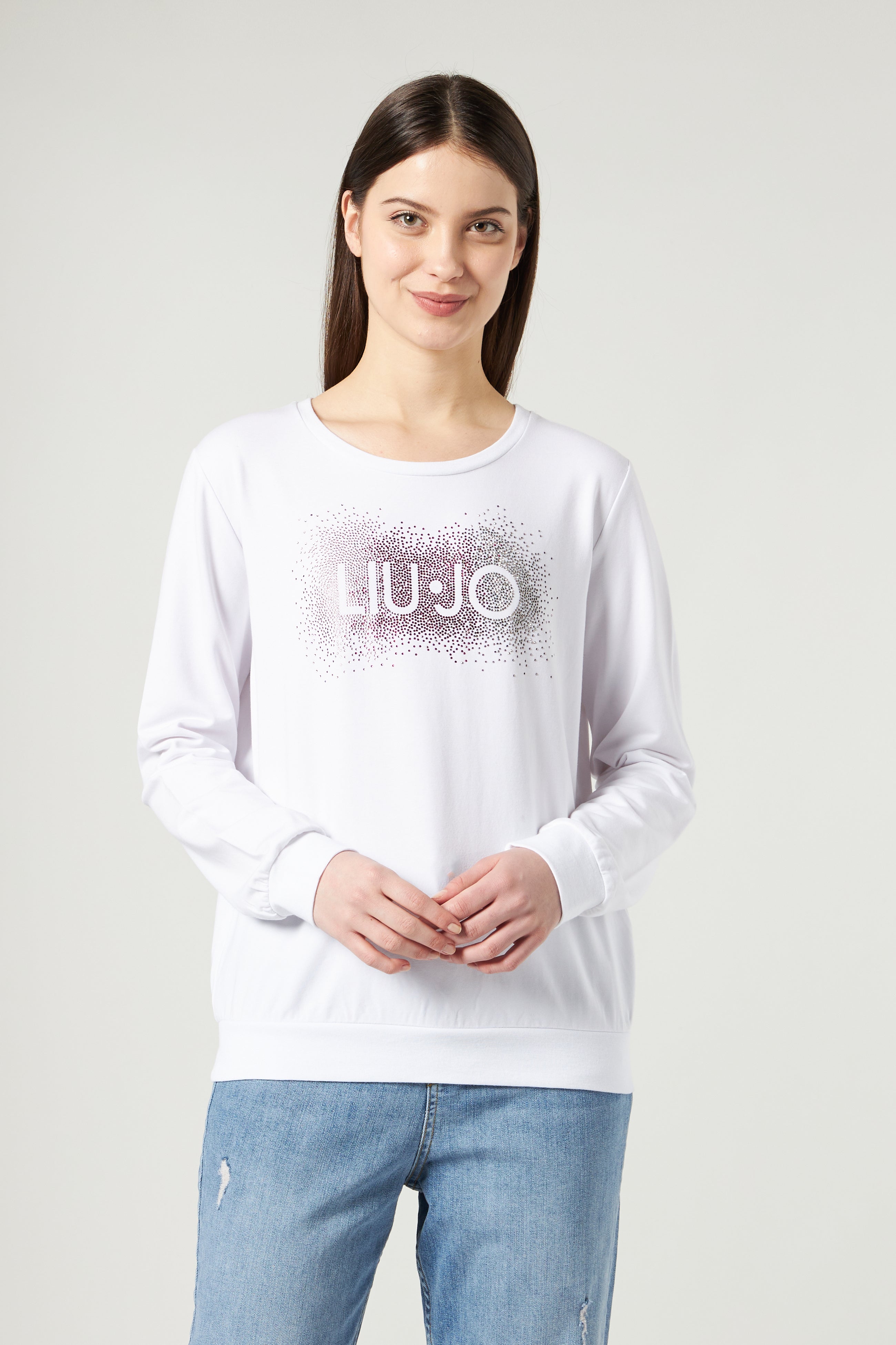 LIU JO White Sweatshirt with Glitter Logo