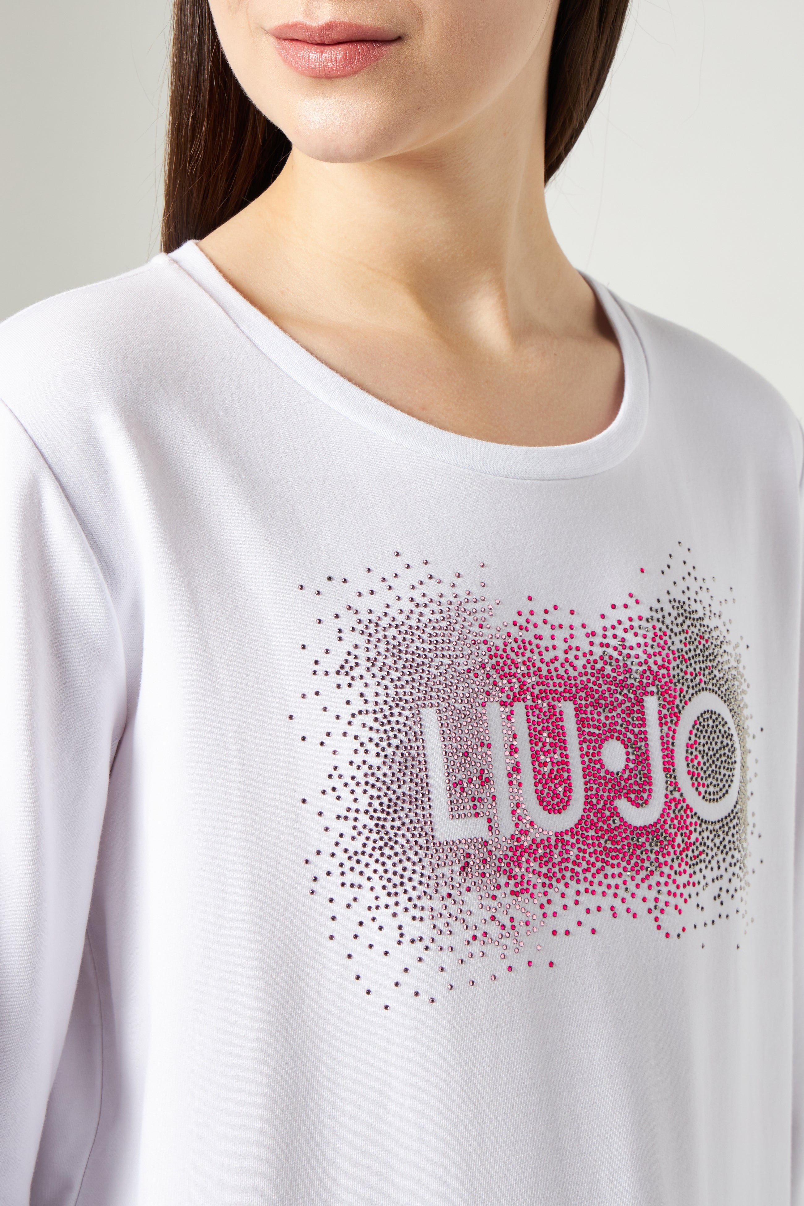 LIU JO White Sweatshirt with Glitter Logo