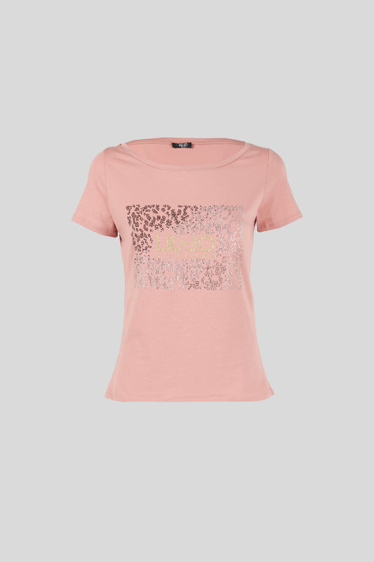 LIU JO Pink T-shirt with Rhinestones