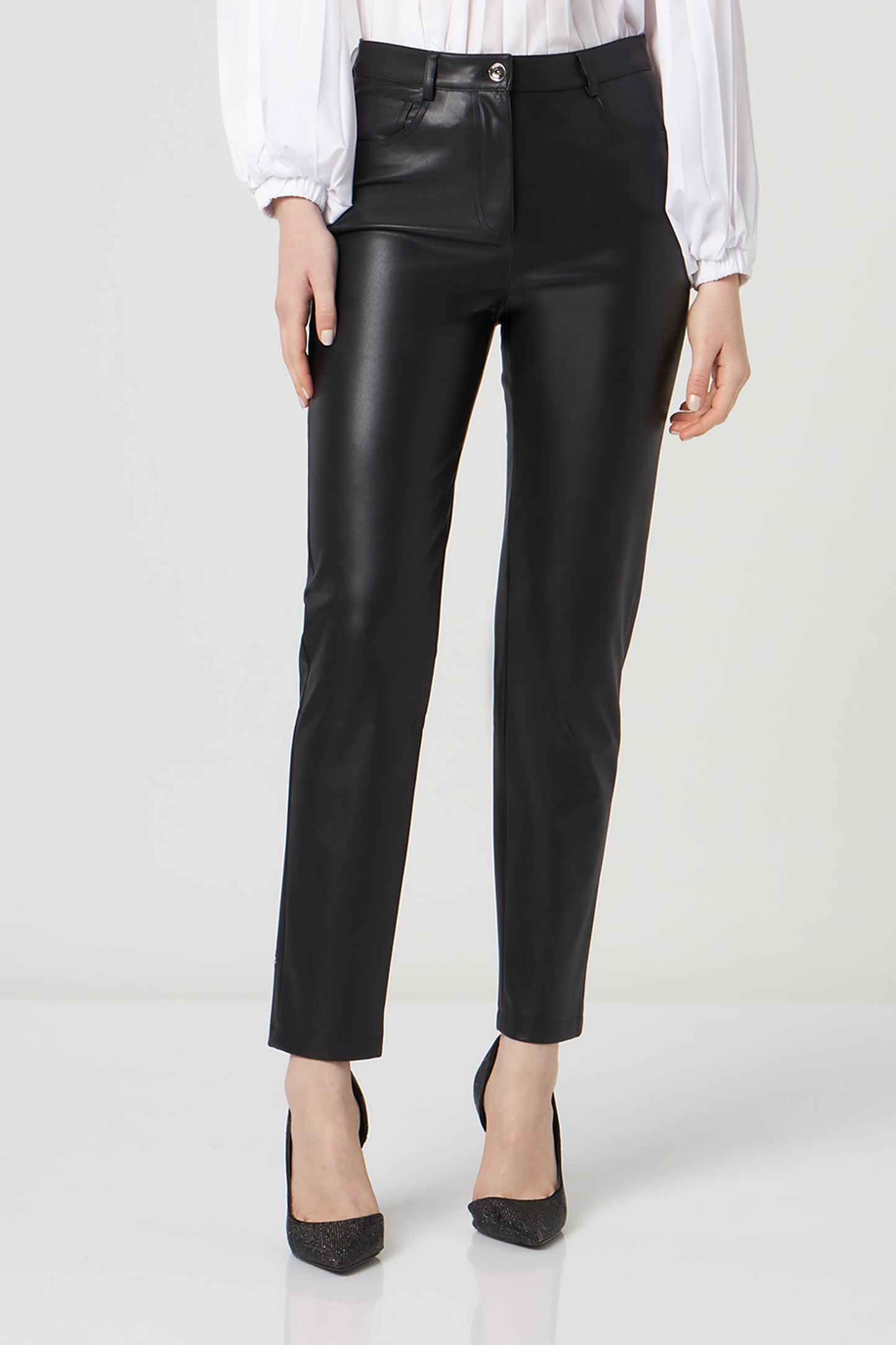 PATRIZIA PEPE Black Faux Leather Pants with Flowers