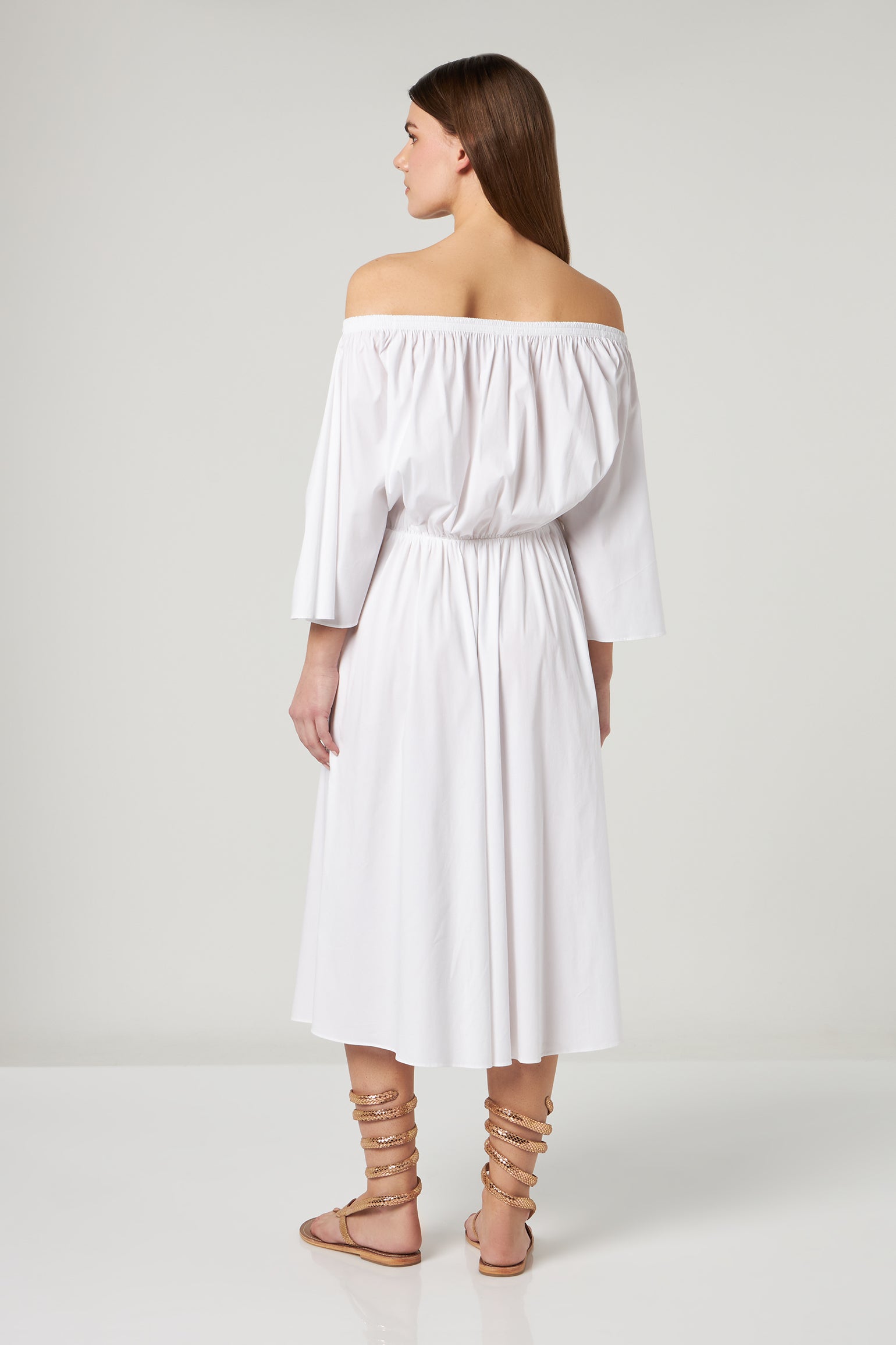 PATRIZIA PEPE Abito Longuette Off Shoulder Bianco