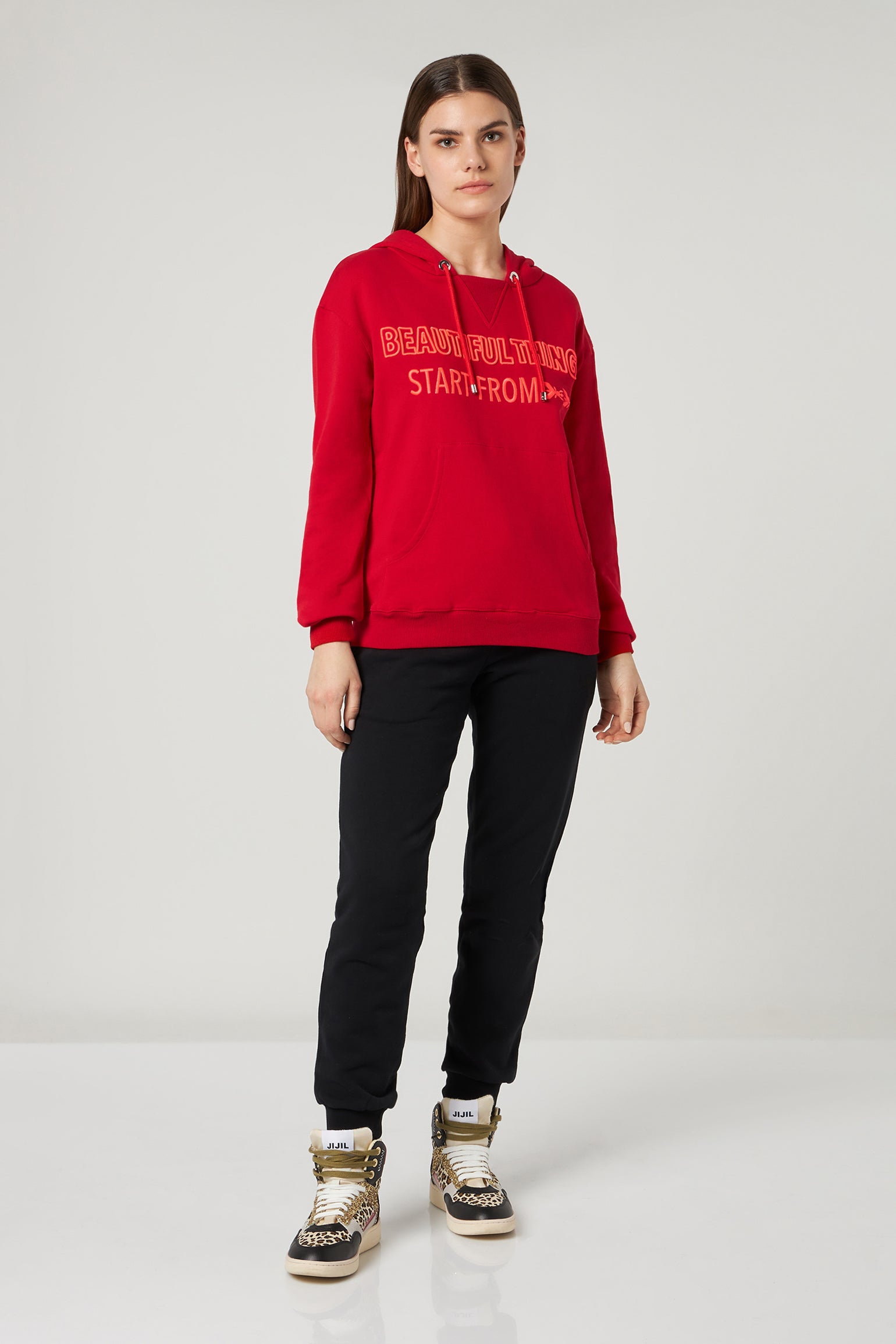 PATRIZIA PEPE Red Cotton Sweatshirt with Hood