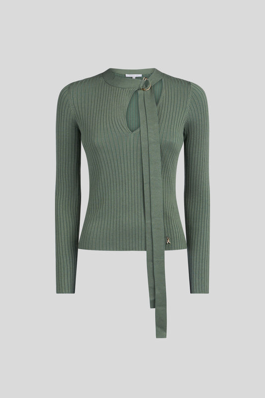 PATRIZIA PEPE Moss Green Ribbed Sweater