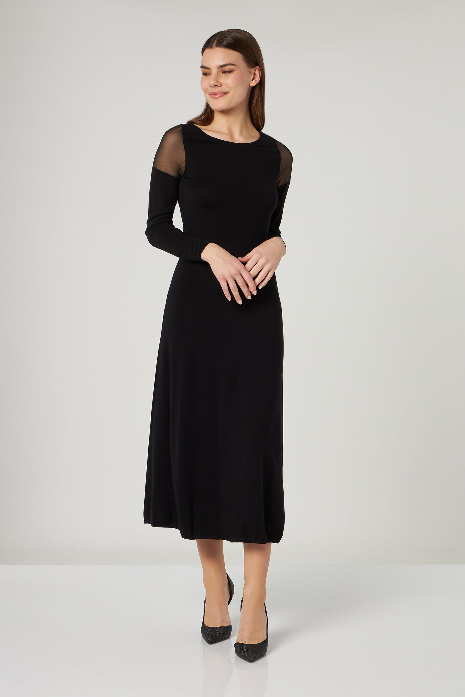 PATRIZIA PEPE Black Midi Dress with Transparencies