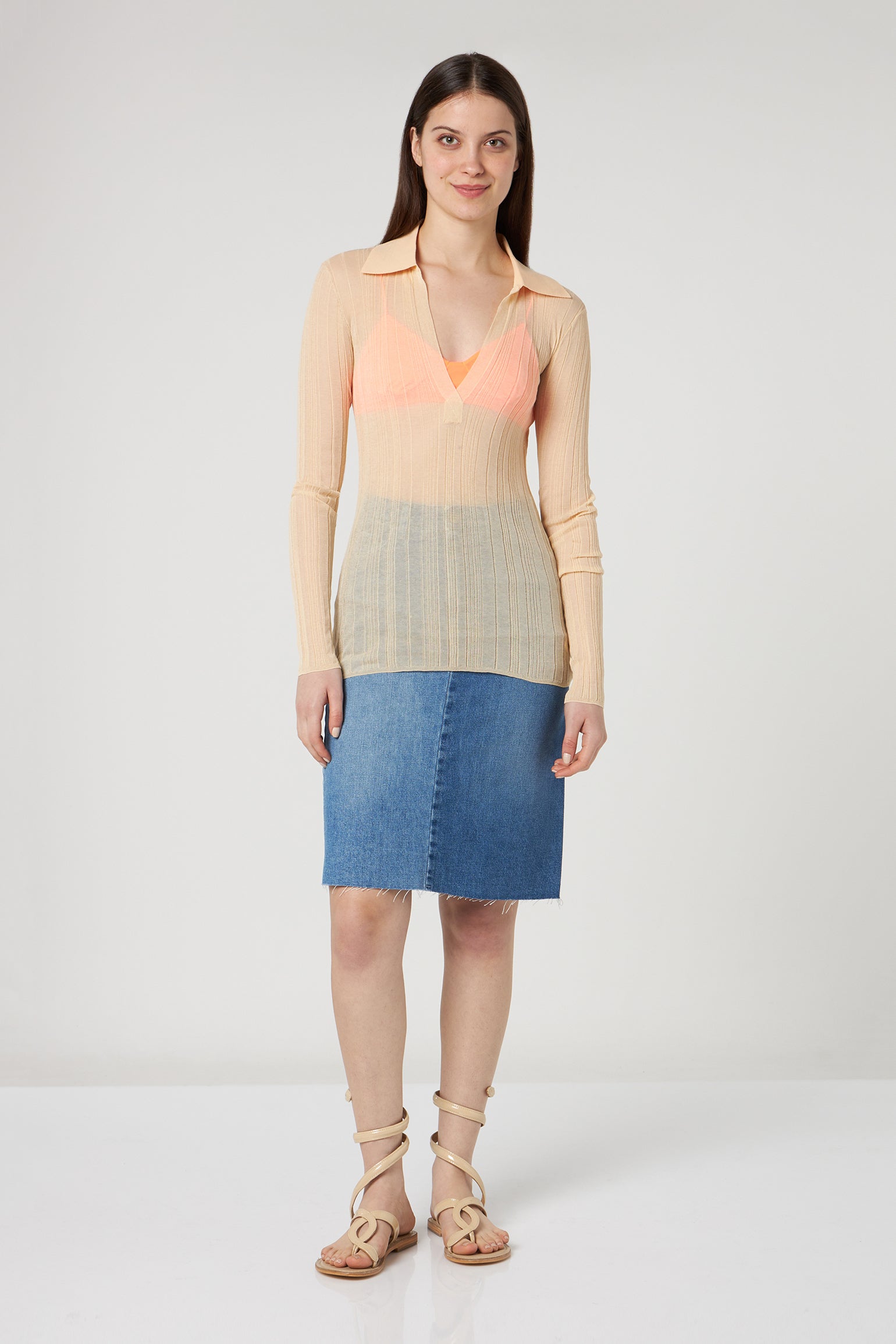 PATRIZIA PEPE Beige Ribbed Sweater with Fluo Top