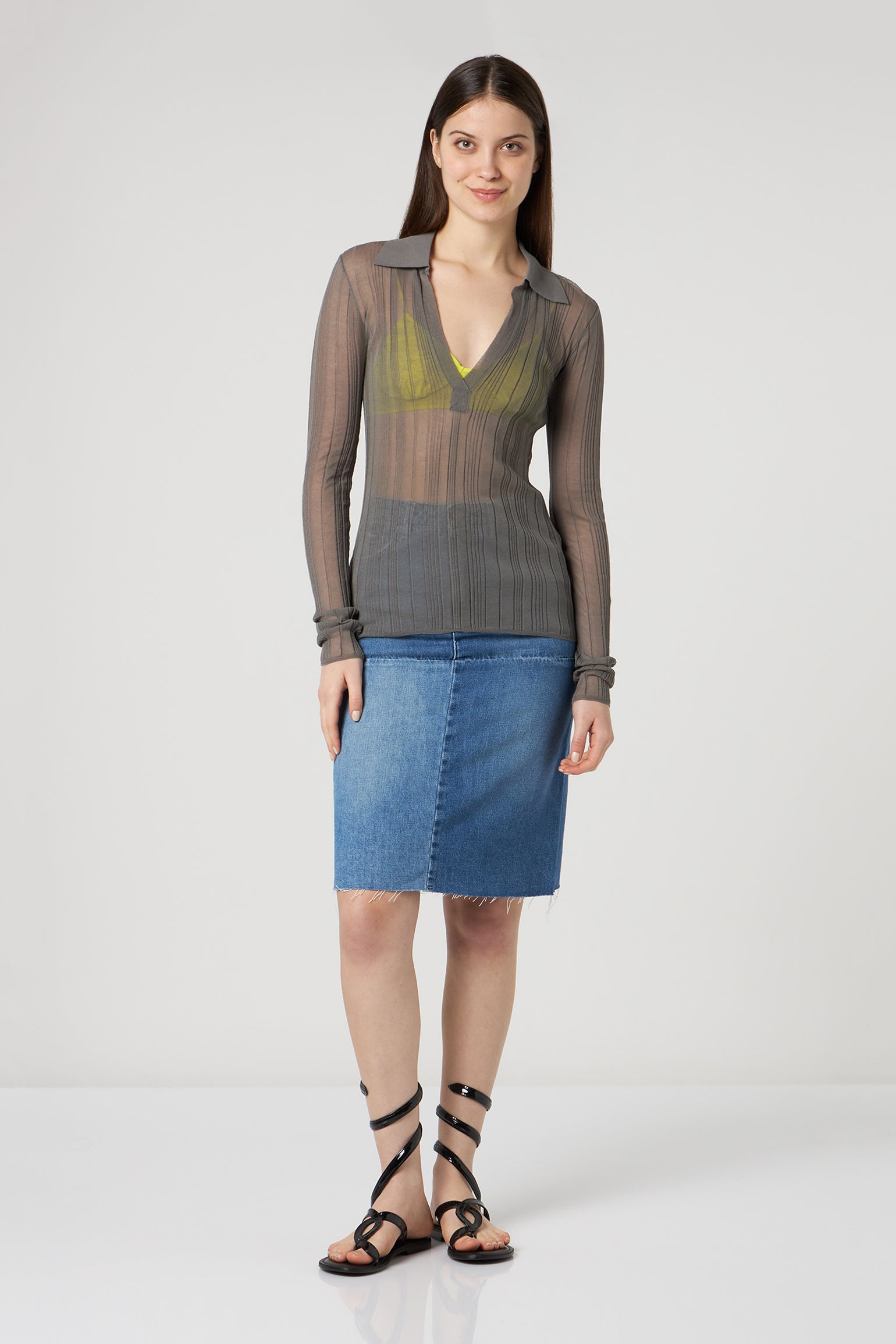 PATRIZIA PEPE Gray Ribbed Sweater with Fluo Top