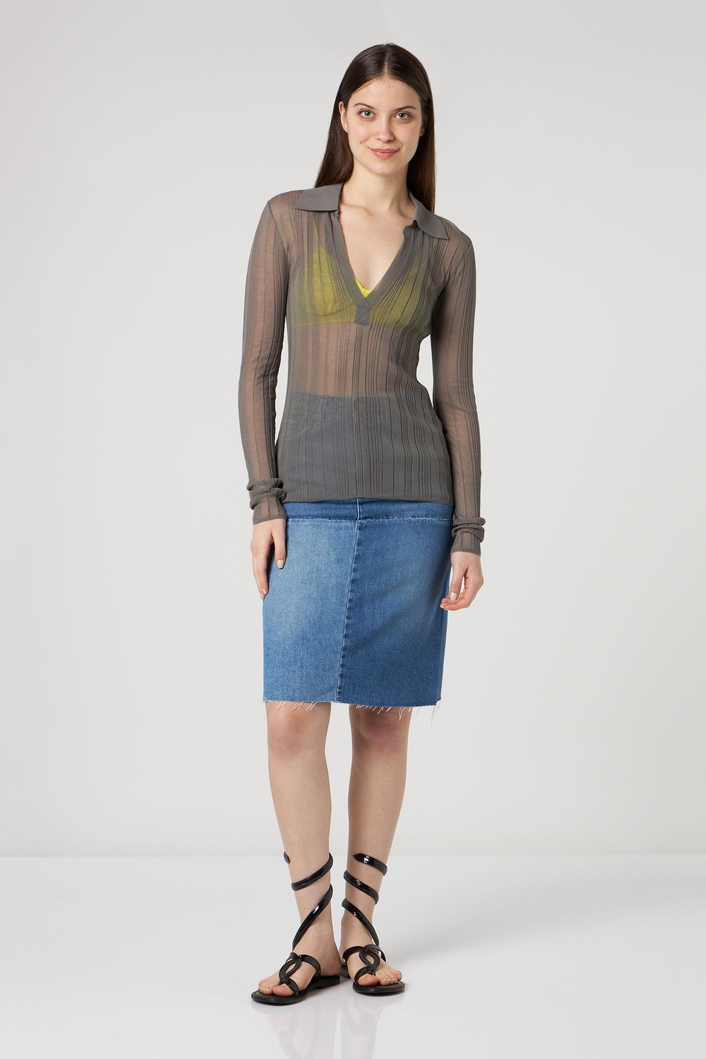 PATRIZIA PEPE Maglia a Costine Grigia con Top Fluo