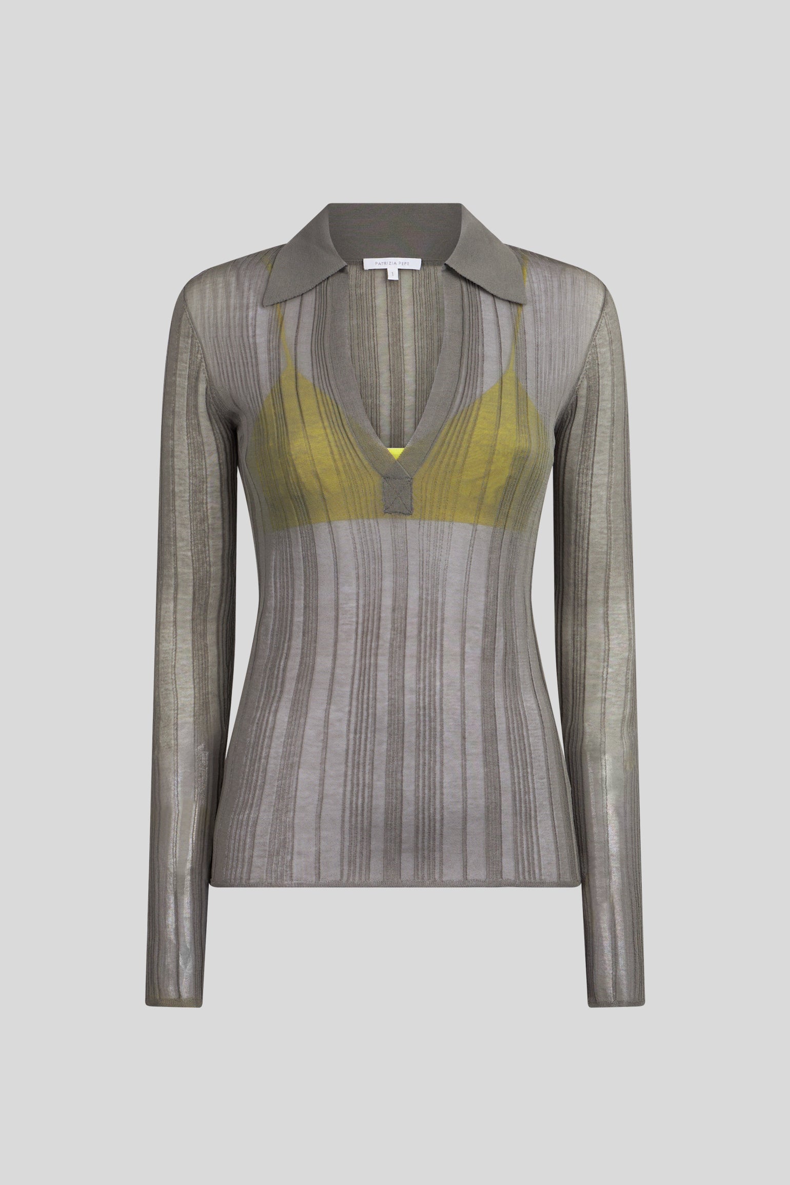 PATRIZIA PEPE Gray Ribbed Sweater with Fluo Top
