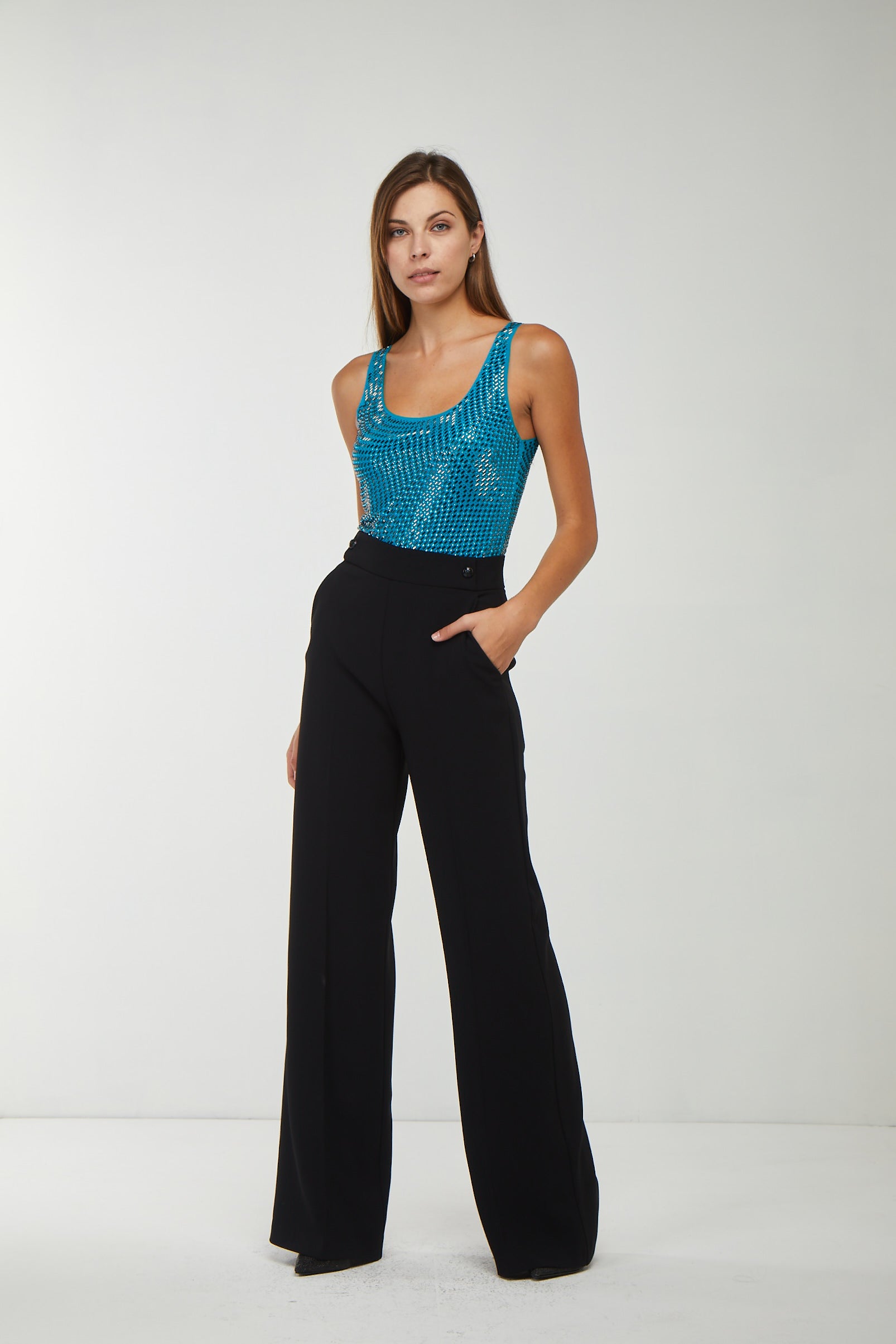 PINKO Green Full Strass Tank Top