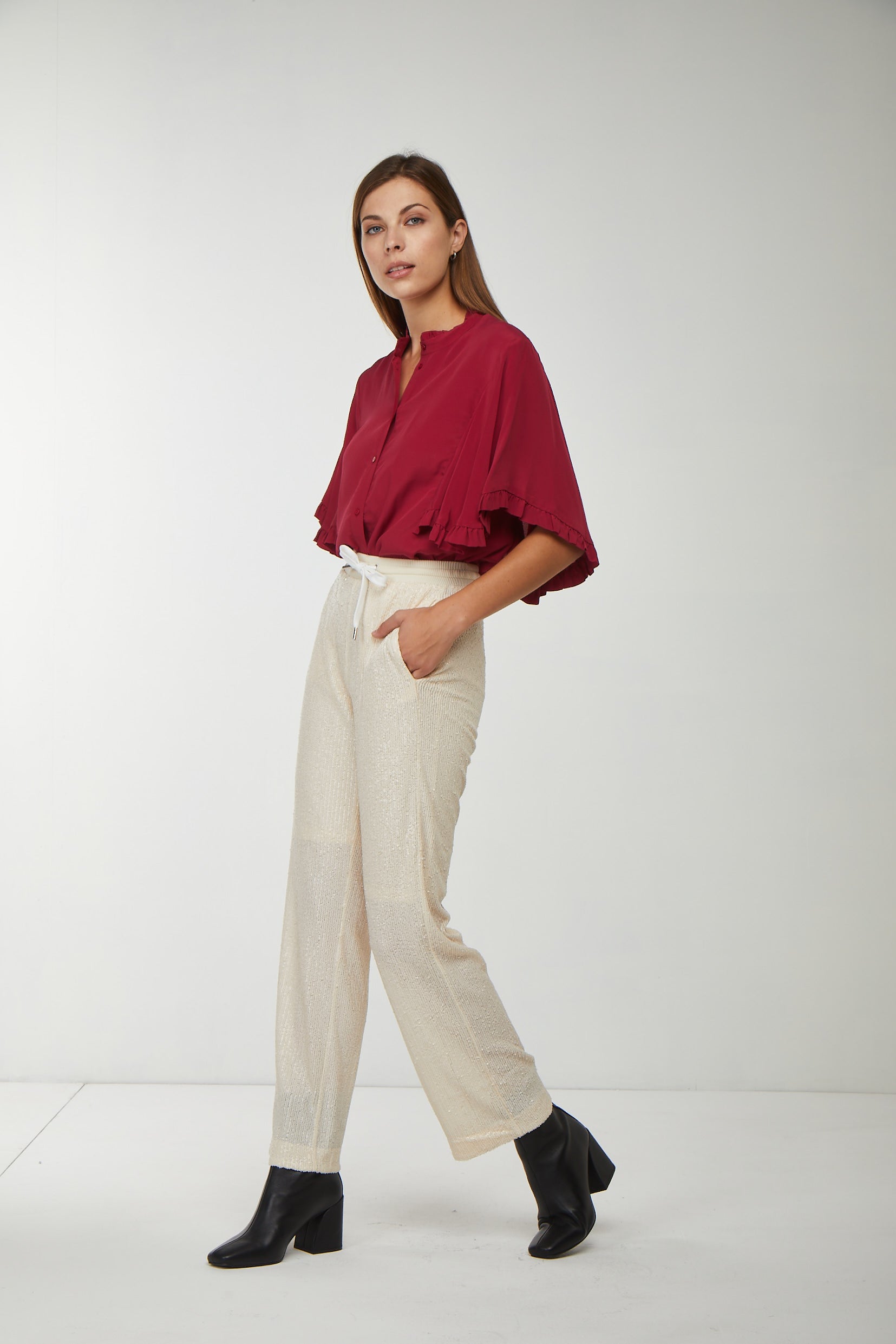 PINKO Pantaloni Full Paillettes Beige