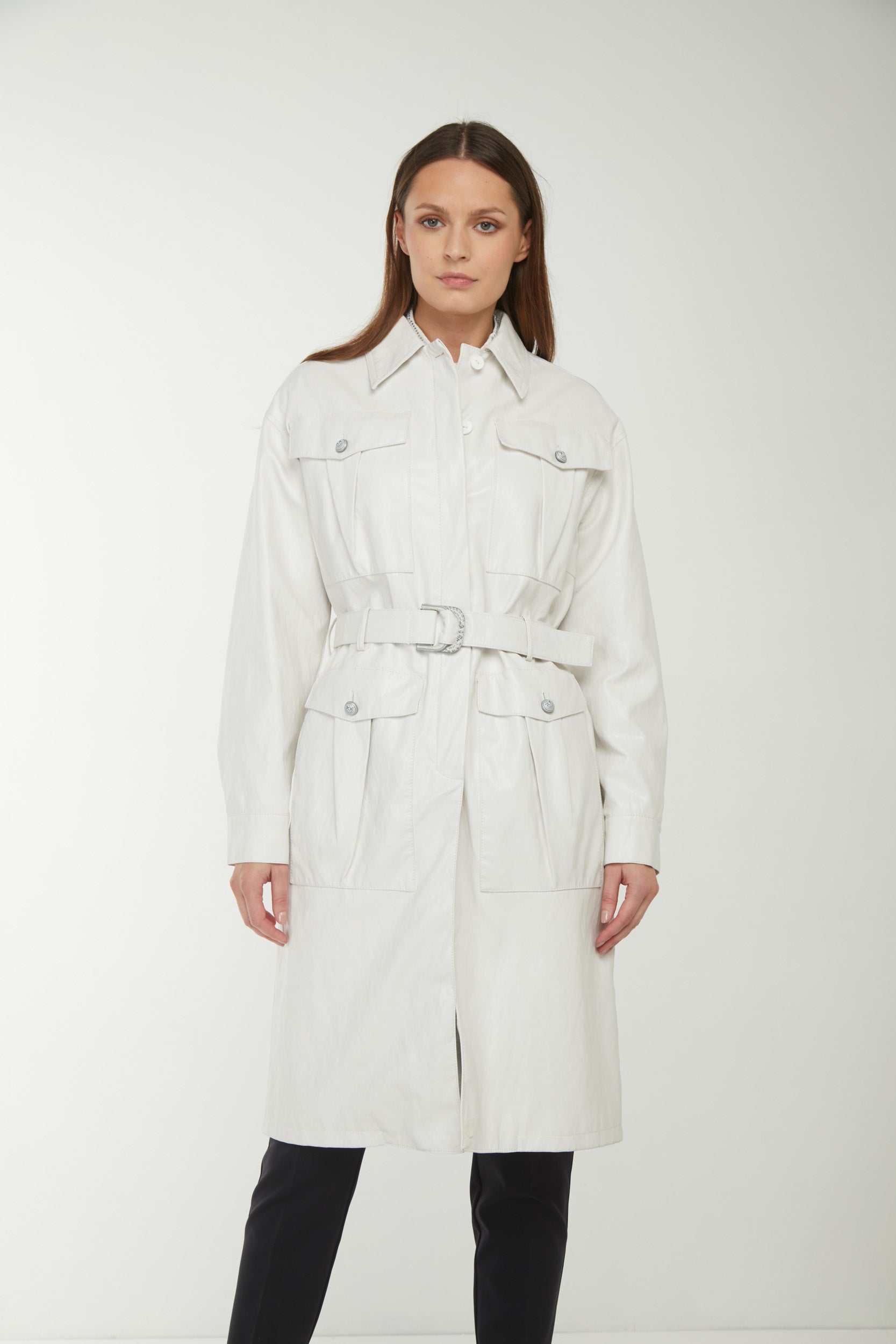 PINKO Trench Coat in White Faux Leather
