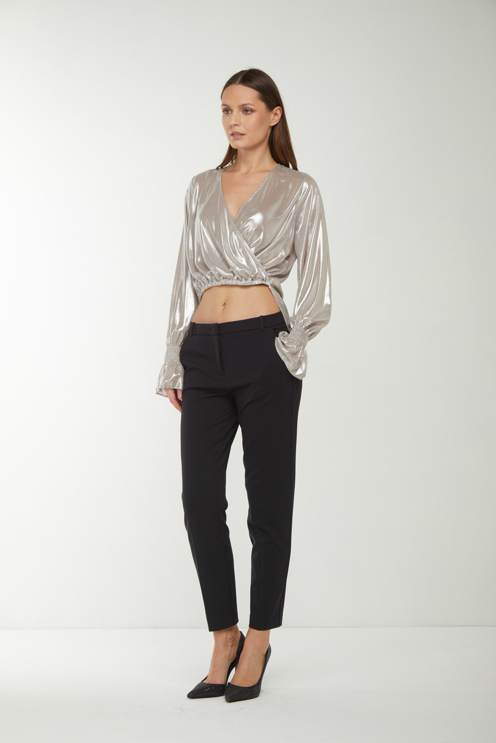 PINKO Blouse in Silver Laminated Georgette