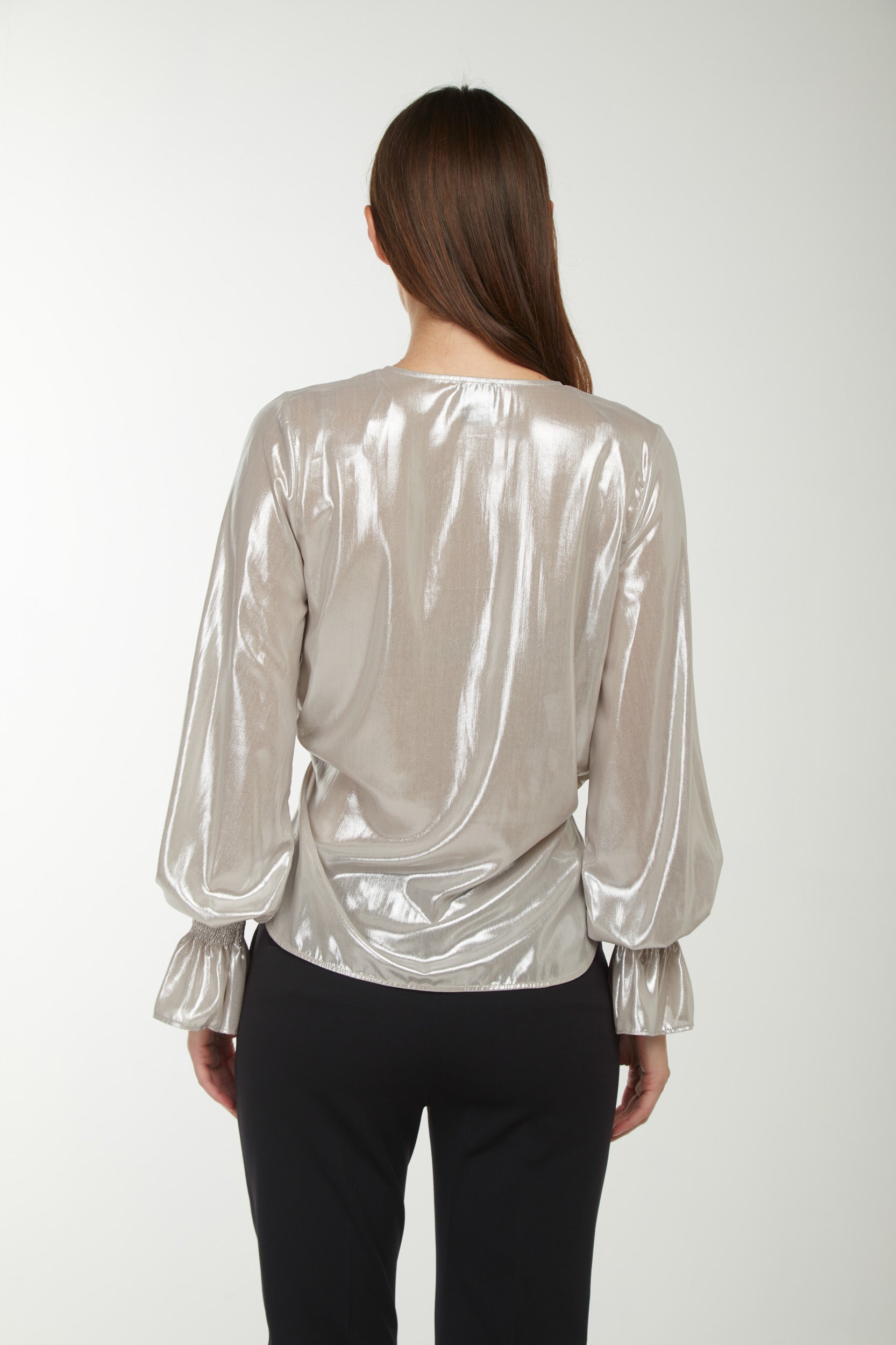 PINKO Blouse in Silver Laminated Georgette