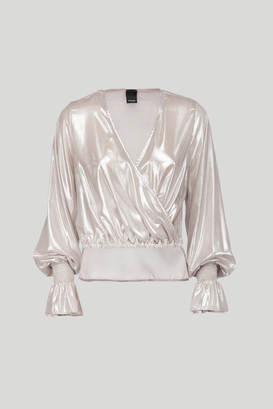 PINKO Blouse in Silver Laminated Georgette