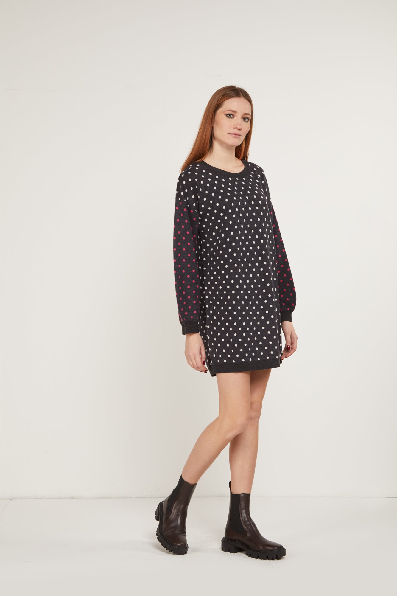 PRINCESSE LODO Maglione Oversize Nero a Pois Bianchi