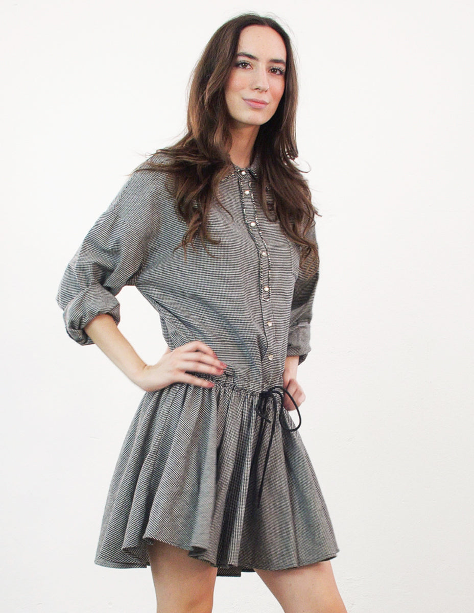 MY TWIN TWINSET Abito con Coulisse Checked Bianco e Nero