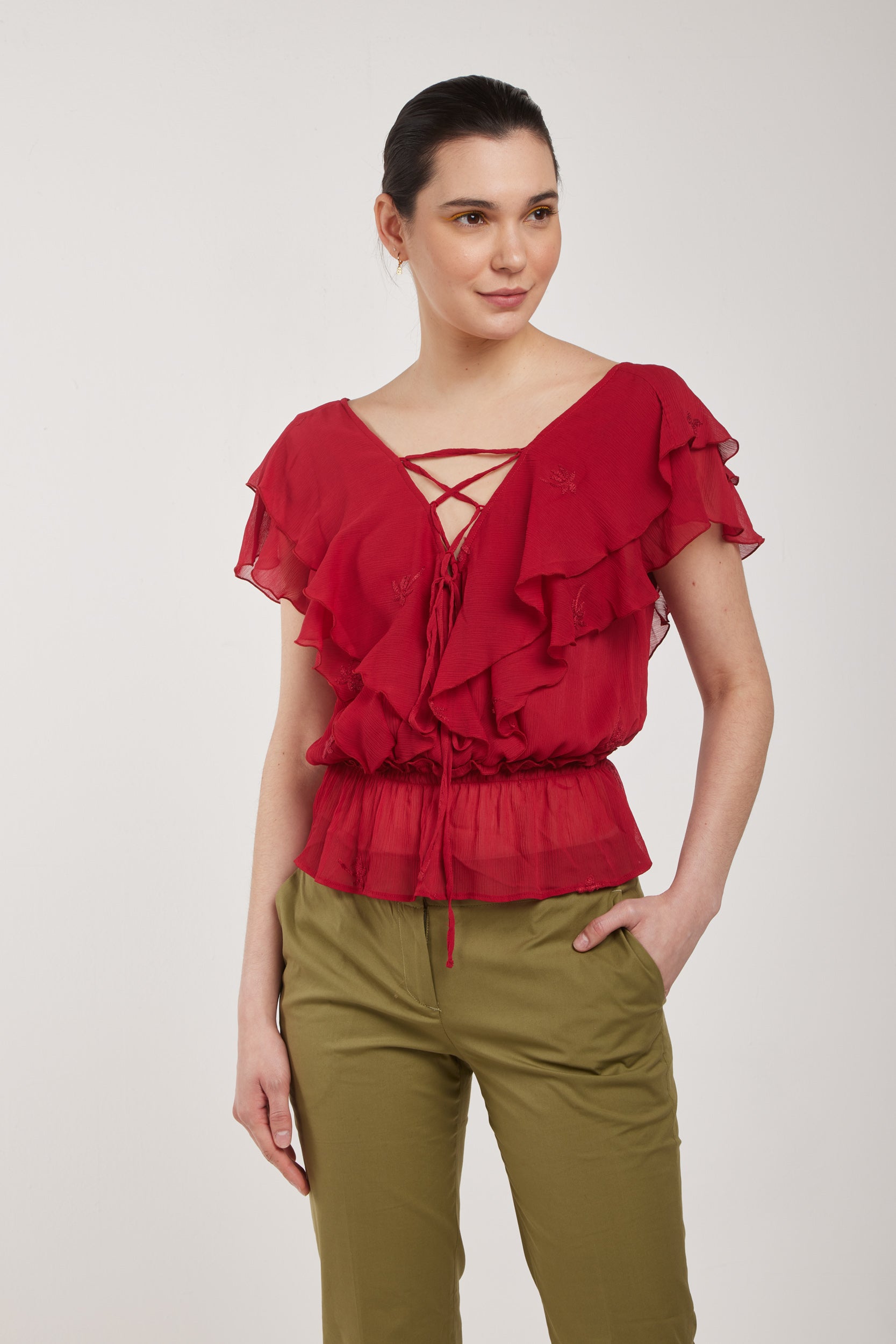 TWINSET Pantalone Verde Militare a Sigaretta