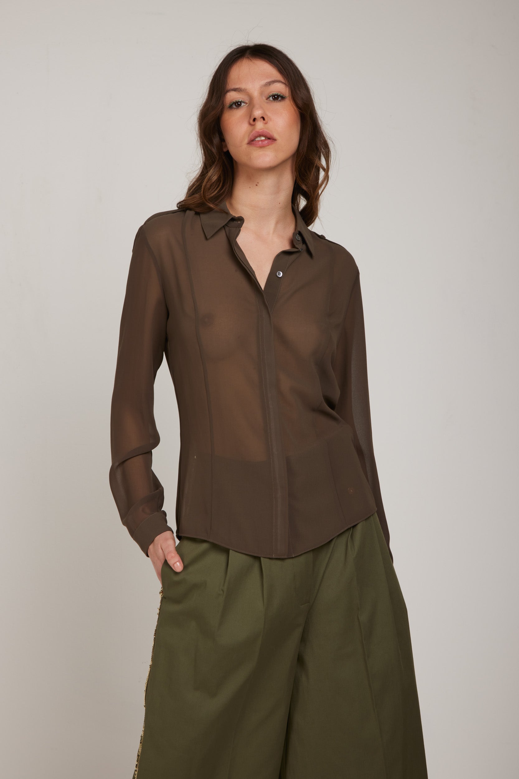 PATRIZIA PEPE Transparent Military Green Blouse