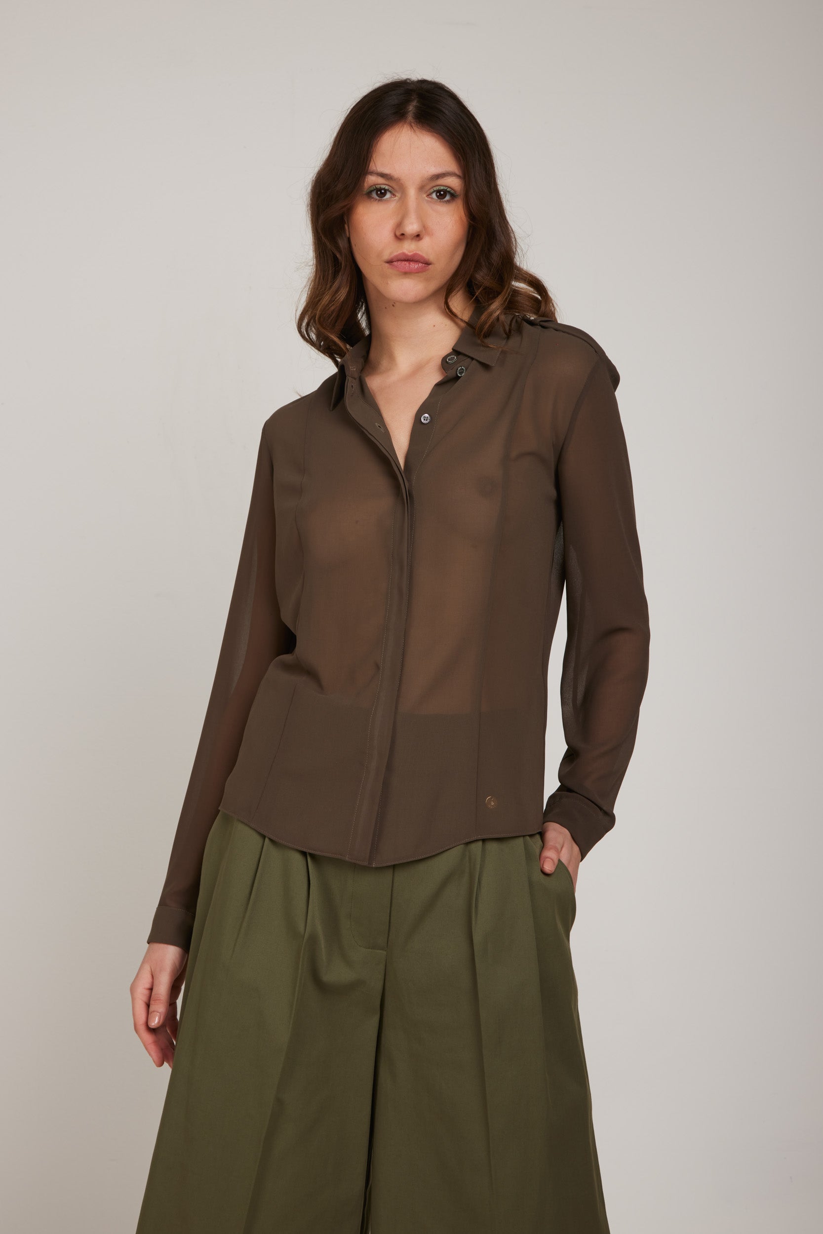 PATRIZIA PEPE Blusa Trasparente Verde Militare