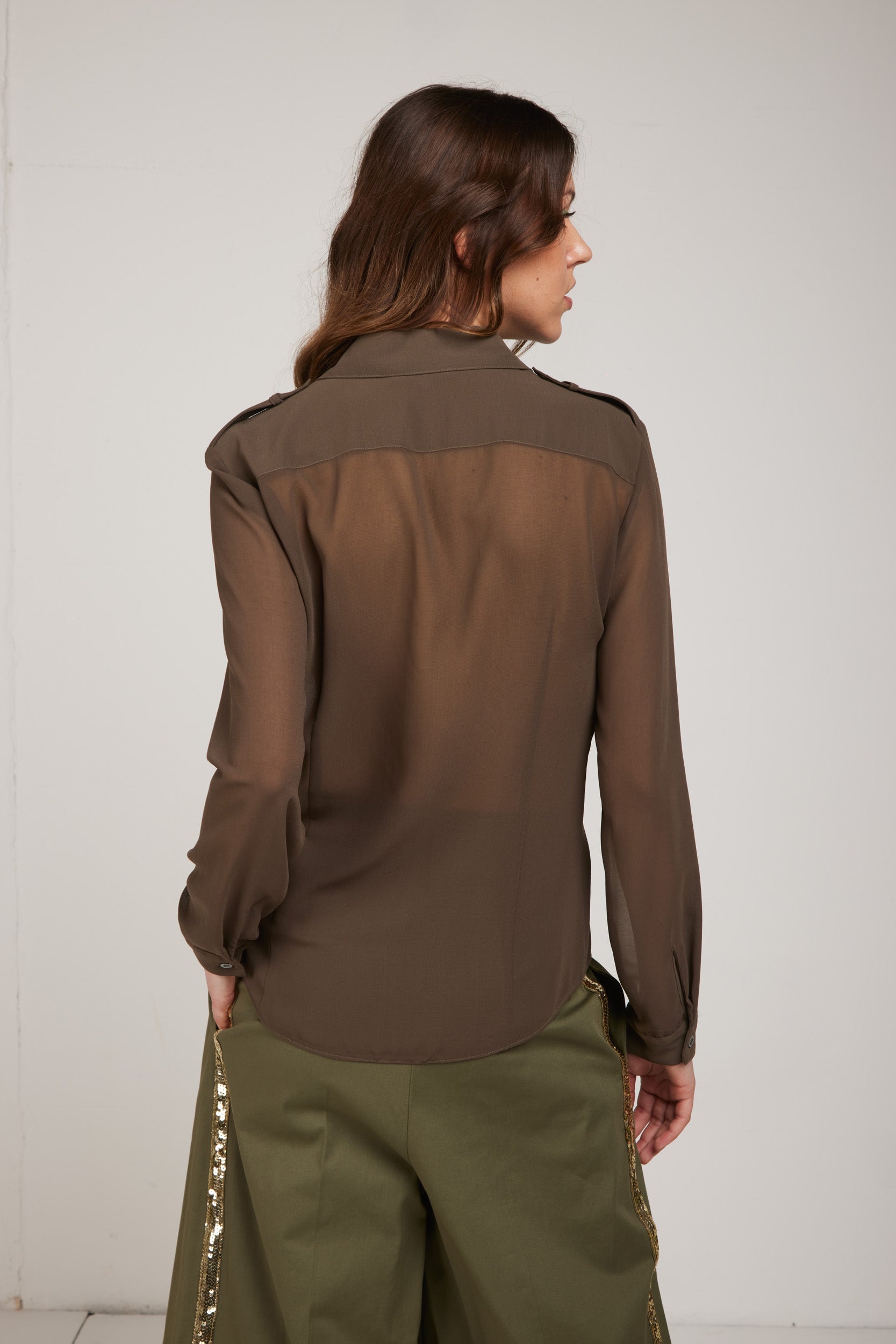 PATRIZIA PEPE Blusa Trasparente Verde Militare