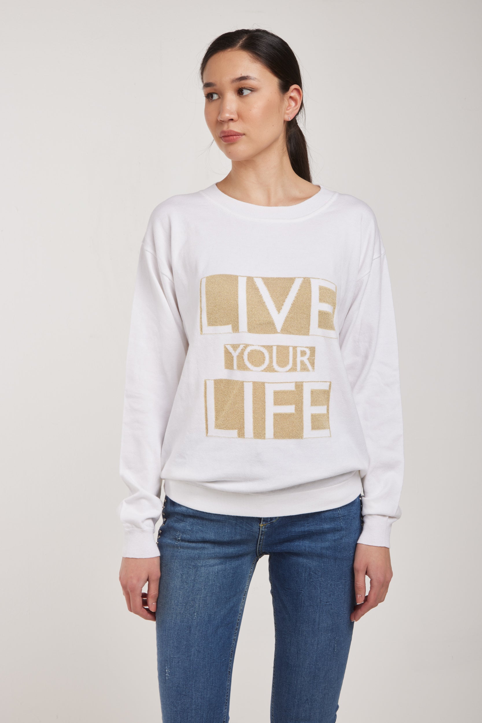 PATRIZIA PEPE White "Live Your Life" sweater